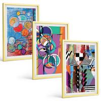 BILDER SET 3er Set - 40x60 cm Goldrahmen - Bunte abstrakte Kreise Geometrie - Goldfarben, Kunststoff (40/60cm) - TULUP