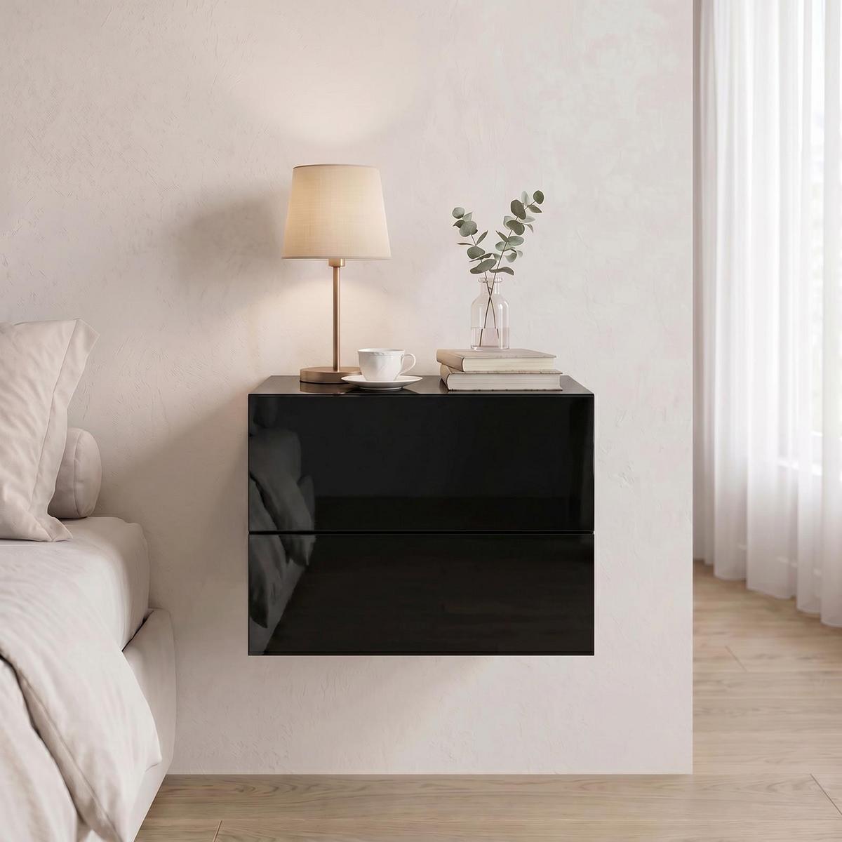 HÄNGENDER NACHTTISCH ANNI - Schwarz Hochglanz, Holzwerkstoff (42/29/30cm) - CARO-Möbel