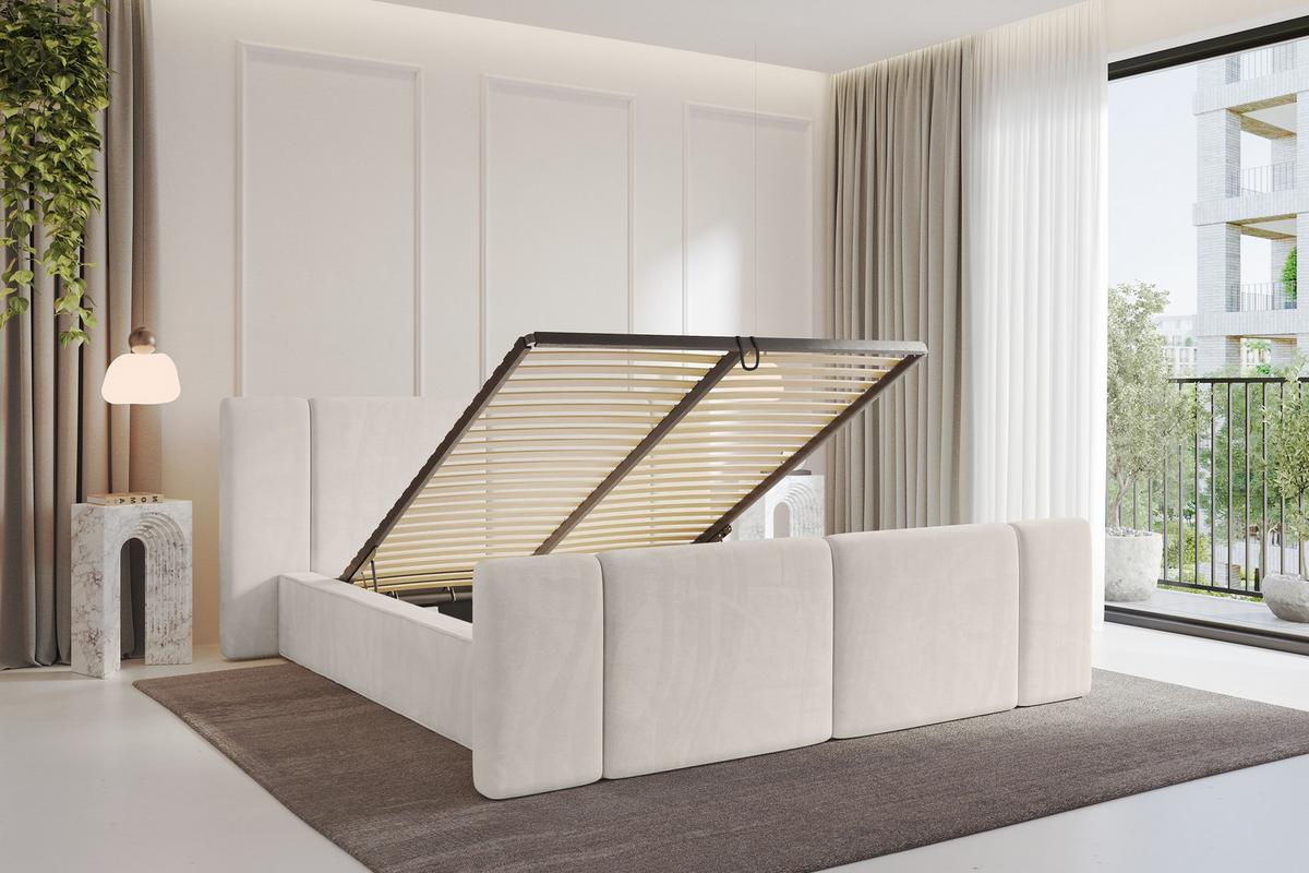 POLSTERBETT mit Bettkasten, Fußteil und Lattenrost, Bett mit Matratze H3/H4 - RIVO-Z 180x200 Beige - Ecru, Holzwerkstoff/Textil (180/200cm) - ALTDECOR