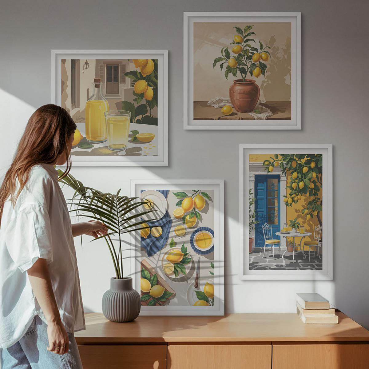 BILDER SET 4er Set - 50x50 cm & 40x60 cm Weißer Rahmen - Zitronengarten mit Getränken - Weiß, Kunststoff (50/50cm) - TULUP