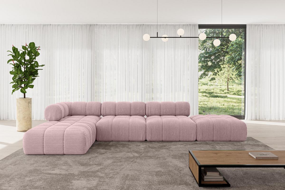 ECKSOFA modulares Sofa Kerru-L2 - 380x190x70 cm Rosa Cord - Rosa, Holzwerkstoff/Textil (380/190cm) - ALTDECOR