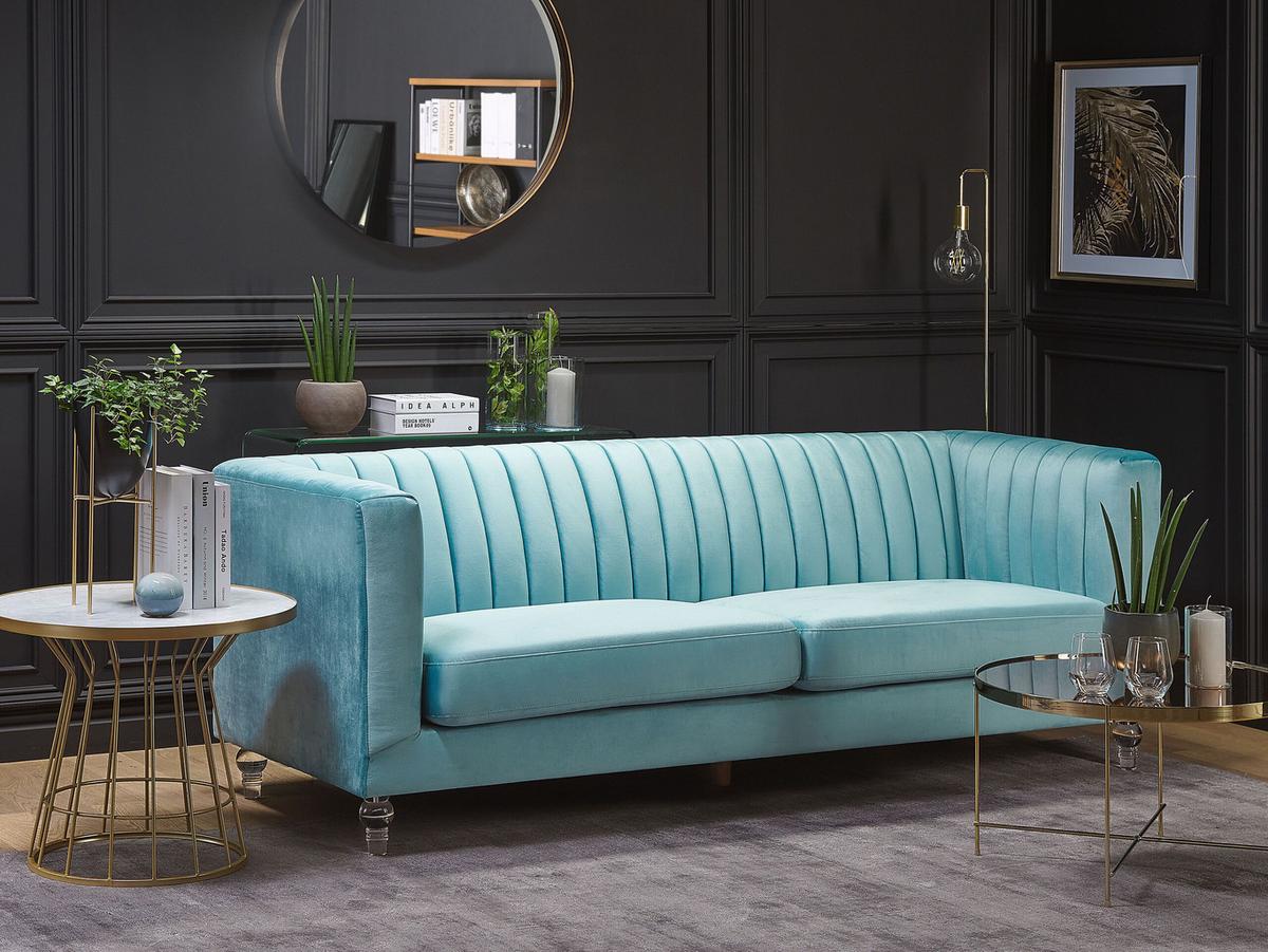 3-SITZER-SOFA Samtstoff Hellblau Arvika - Hellblau, Textil (204/75/78cm) - Beliani