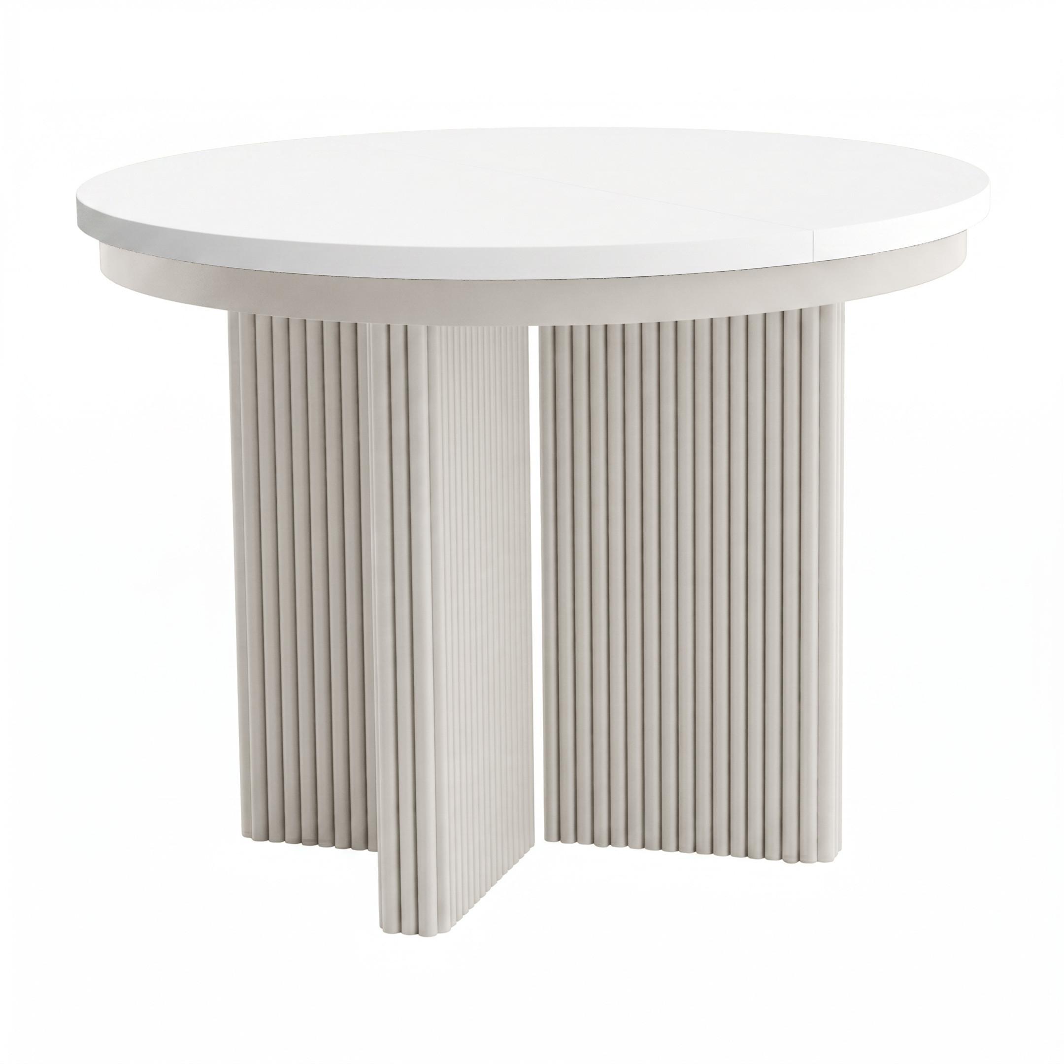 ESSTISCH Prestige runder Design-Tisch, ausziehbar Ø 100–180 cm, Weiß+Kaschmir - Kaschmir/Weiß, Metall (100/100/77cm) - Beautysofa