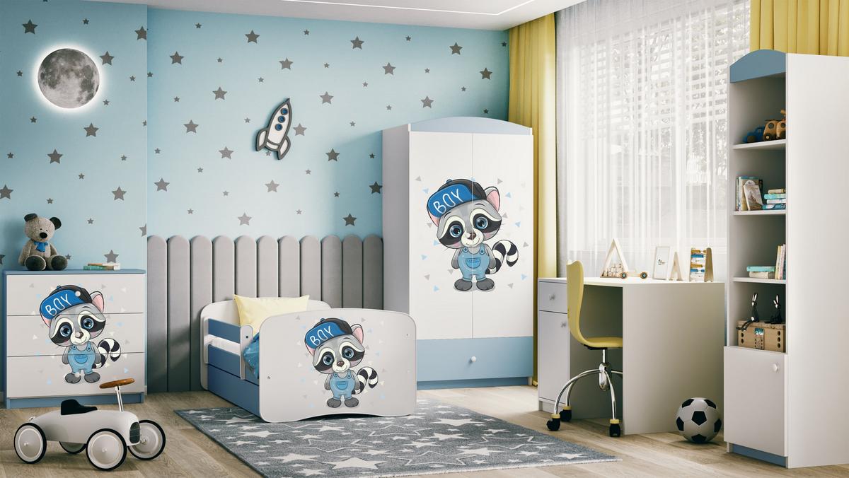 KINDERKLEIDERSCHRANK Waschbär - Blau, Holzwerkstoff (90/175/52cm) - RAUMHIRSCH FURNITURE