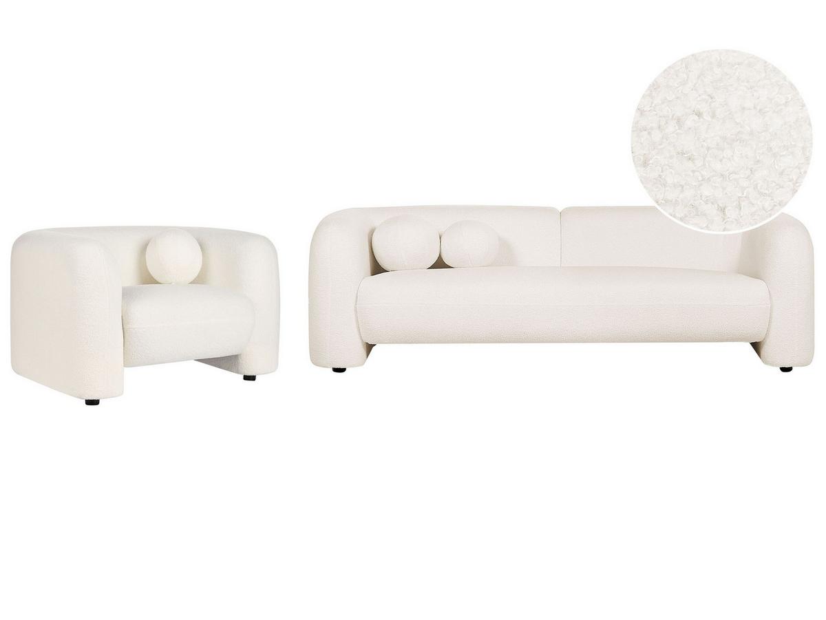 4-SITZER-SOFA SET Bouclé weiß Leiren - Weiß, Textil (83/83/224cm) - Beliani