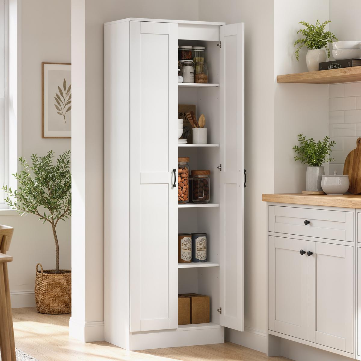 KÜCHENSCHRANK Spanplatte Weiß - Weiß, Holzwerkstoff/Metall (36.5/175/60cm) - HOMCOM