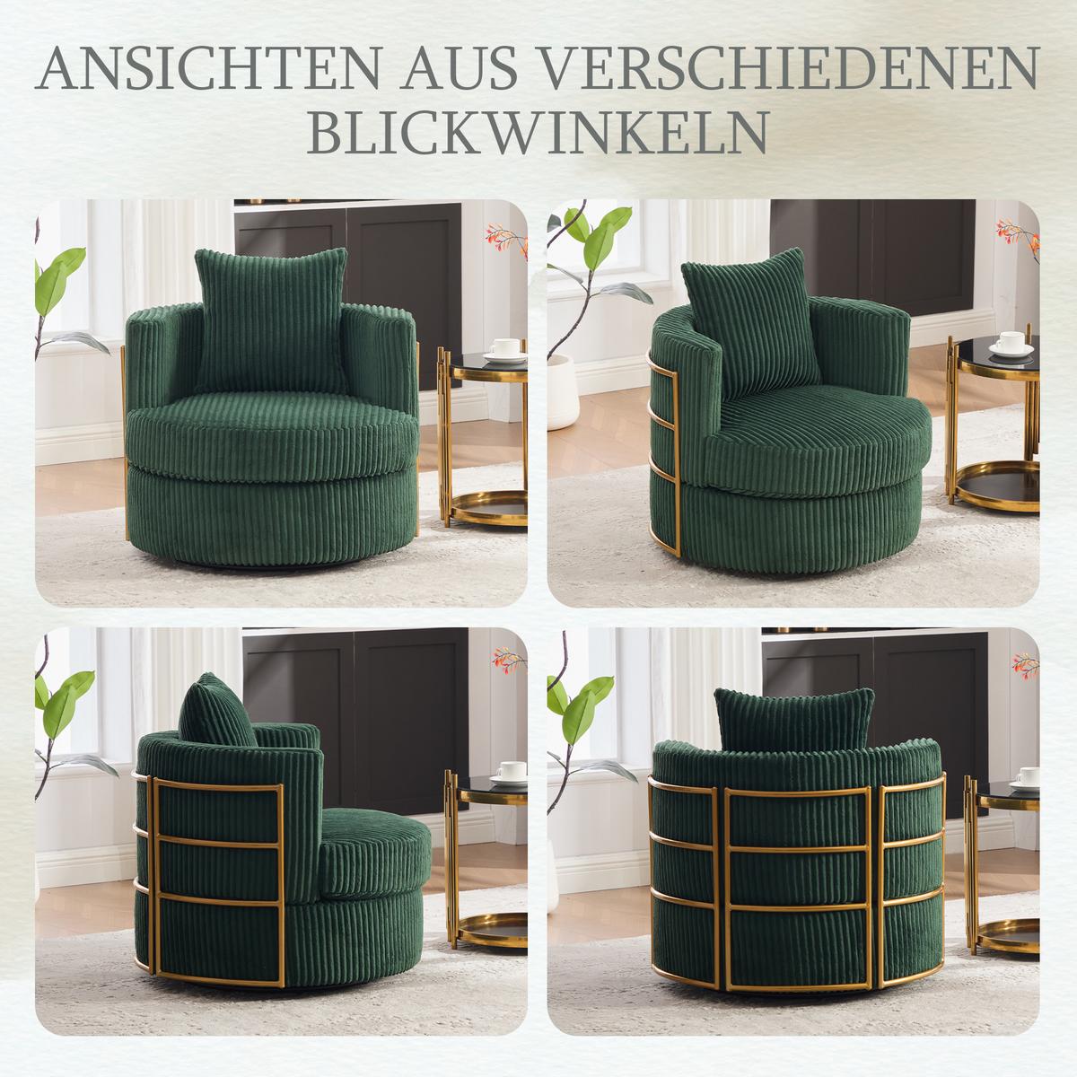 DREHSESSEL Dunkelgrün Cord mit Stauraum & 360° Drehfunktion - Smaragdgrün, Textil (76/65/79cm) - Urban Meuble