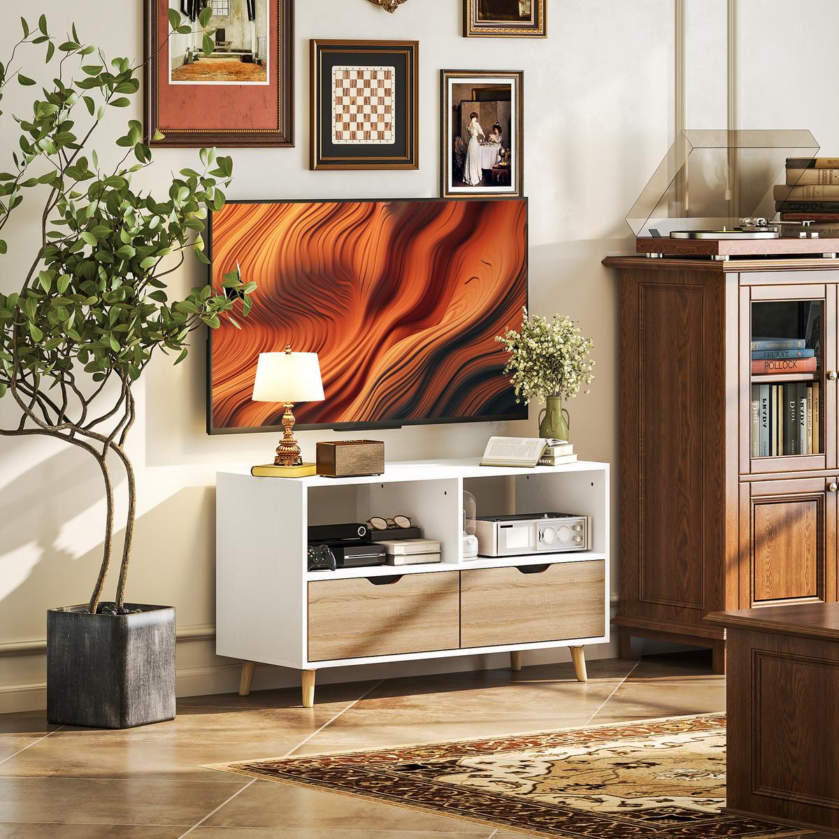 TV-SCHRANK Lowboard mit 2 Ablage, Schublade, Weiß - Weiß, Holzwerkstoff (39/58.3/99cm) - HOMCOM