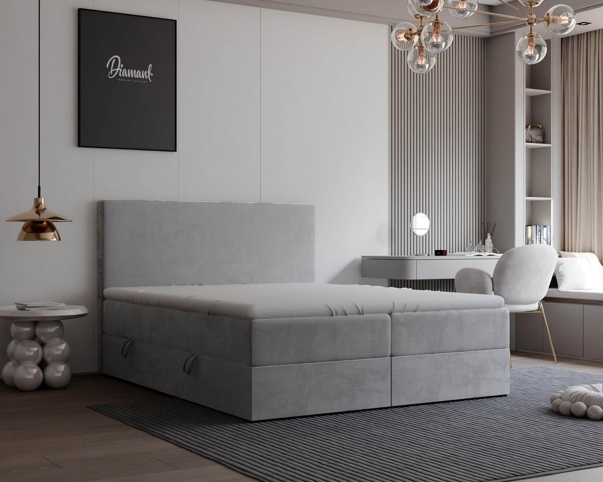 BOXBETT 200x200 cm mit Topper - Hellgrau, Holzwerkstoff/Textil (200/200cm) - Idohome