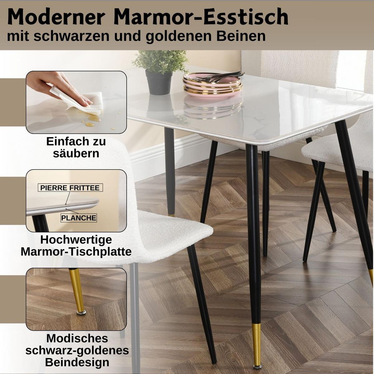 ESSTISCH SET Weiß und gebrochenes Weiß - Beige/Weiß, Holzwerkstoff/Metall (70/75/110cm) - Urban Meuble