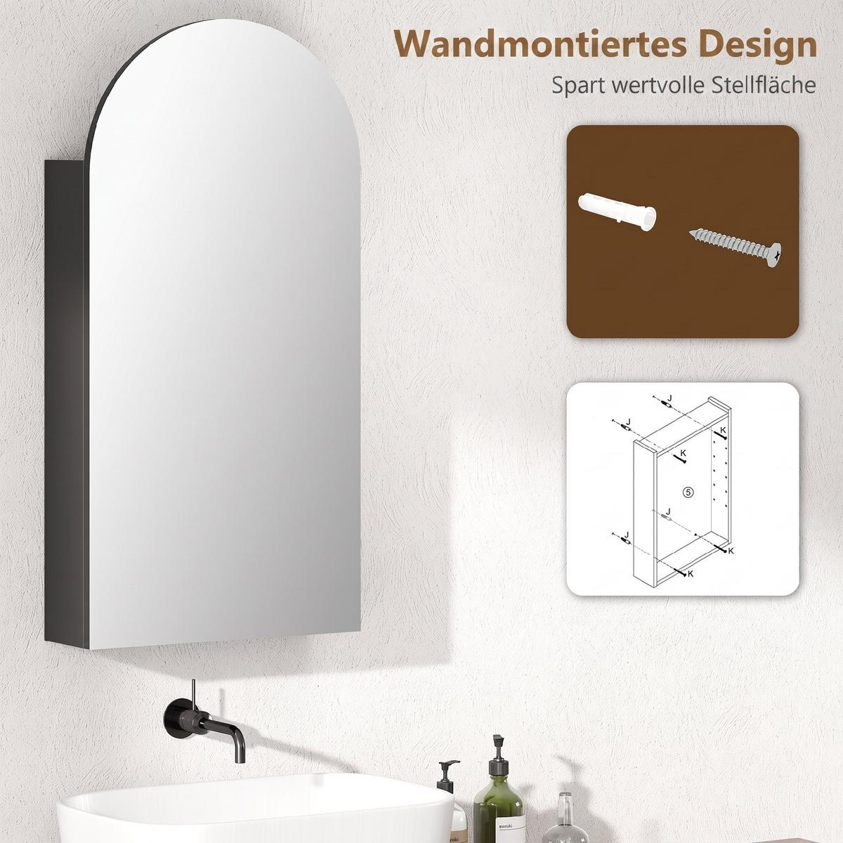 HÄNGENDER Badschrank mit Regalen - Schwarz/Weiß, Glas/Holzwerkstoff (12/80/40cm) - HOMCOM