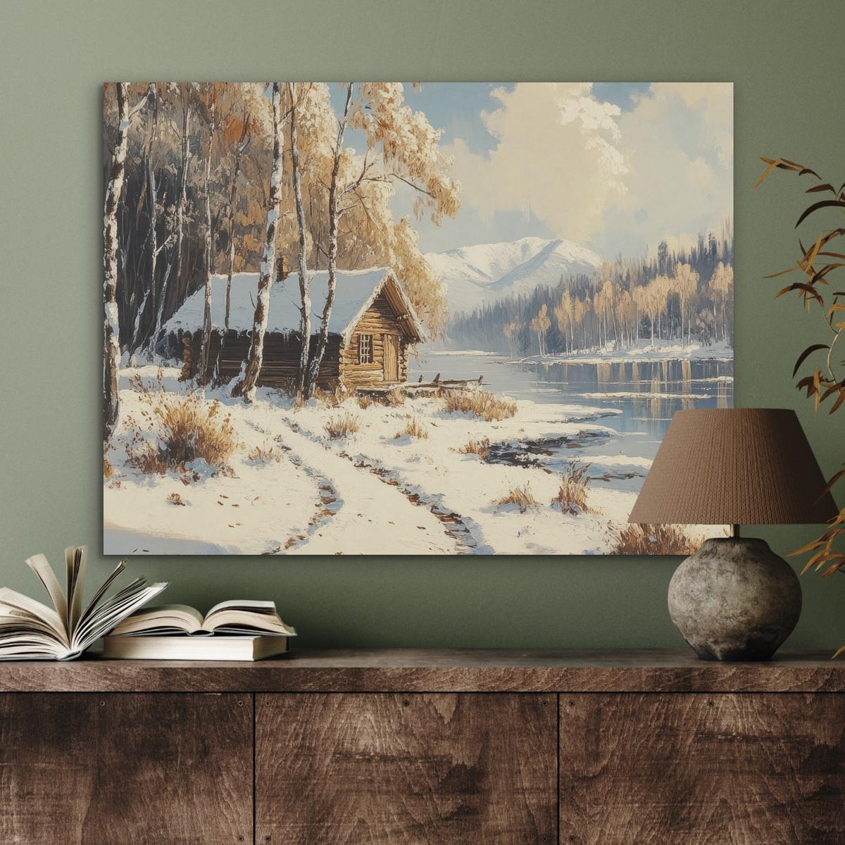 AKUSTIKBILD Winter - Schnee - Zuhause - Natur Gemälde 80x60 cm - Hellbraun, Kunststoff (80/60/0.9cm) - MuchoWow