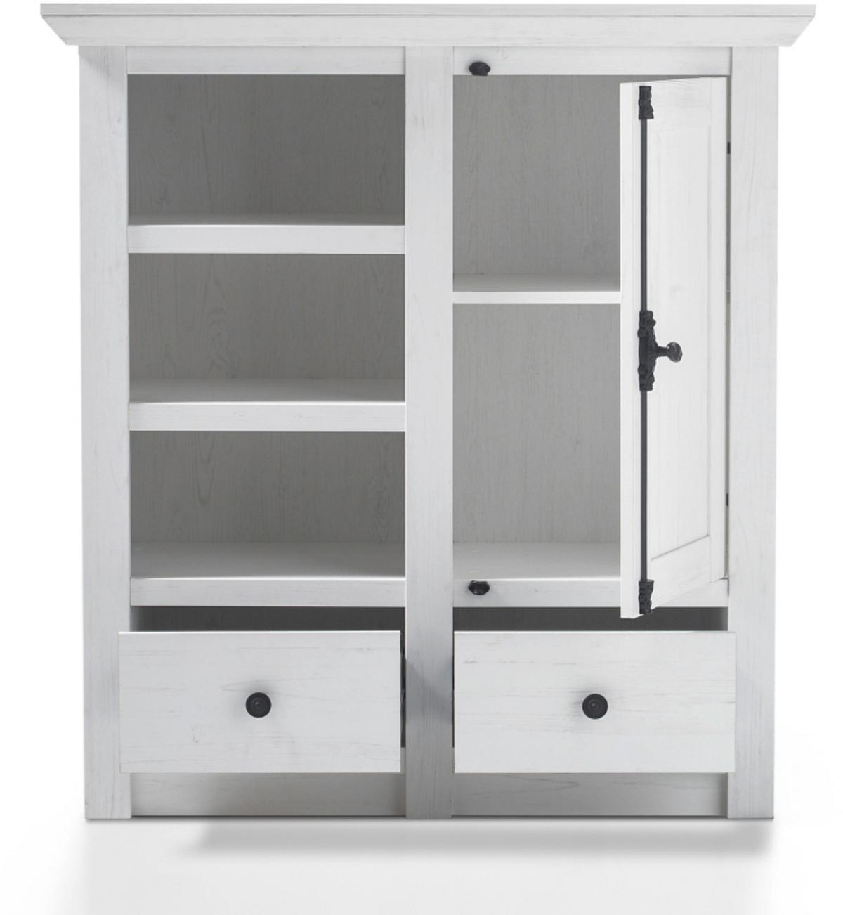 GARDEROBE Pinie weiß 4-teilig Set 354 cm, Garderobenkombination Landhaus - Schwarz/Weiß, Glas/Holzwerkstoff (354/206/45cm) - Furn.Design
