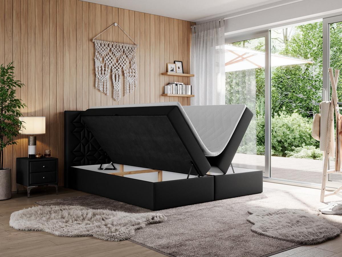 BOXBETT LEILA 120/200 Schwarz Kunstleder - H4 - Schwarz, Holz/Textil (120/200cm) - MKS