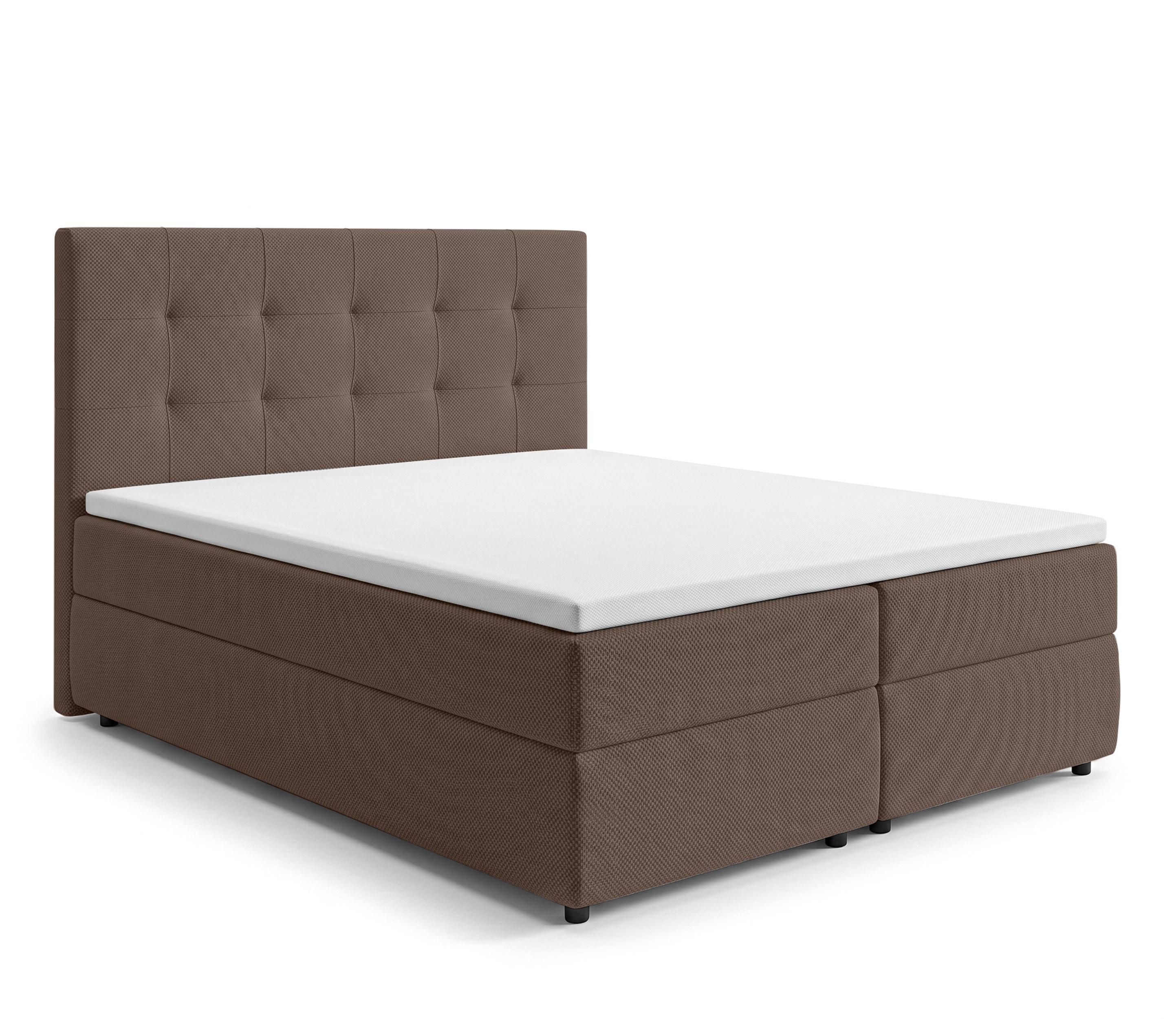 BOXBETT SAKARYA 140x200 cm mit Bettkasten und Matratze - Braun + TOPPER - Schwarz/Braun, Holz/Holzwerkstoff (140/200cm) - AX Living