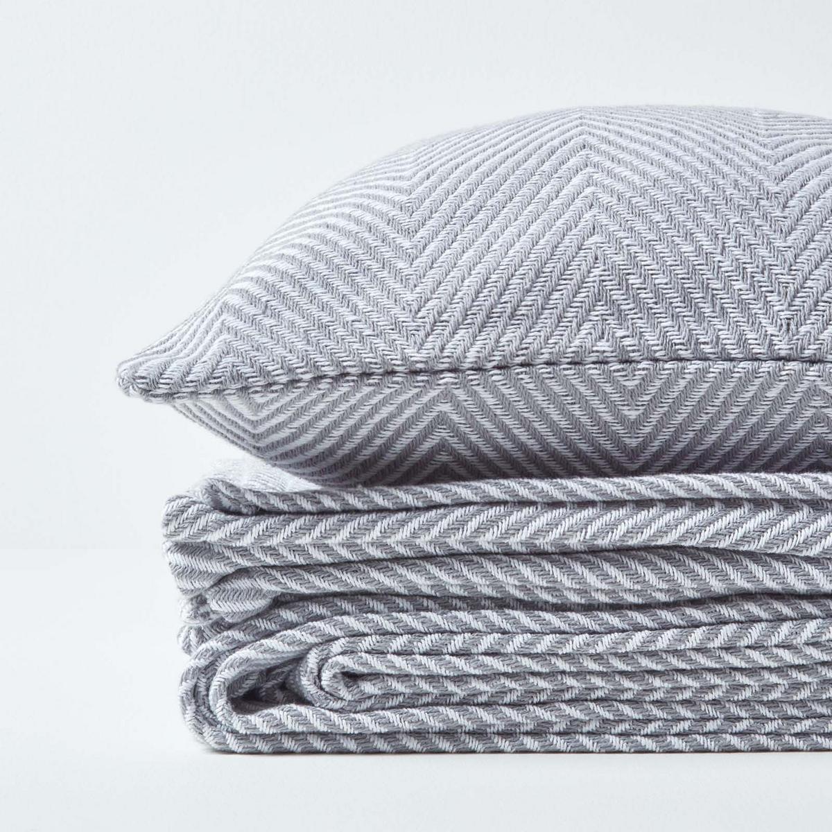 WOHNDECKE Halden 150/200 cm, Chevron-Muster 100% Baumwolle - Grau, Textil (150/200cm) - Homescapes