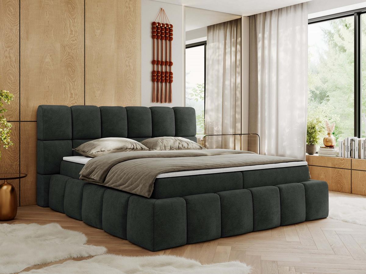 BOXBETT NIRA 180/200 - Dunkelgrau Strukture - H4 - Dunkelgrau, Holz/Textil (180/200cm) - MKS