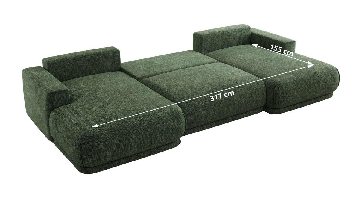 WOHNLANDSCHAFT RINA U Dunkelgrün Schenille grob gewebt - Dunkelgrün/Schwarz, Kunststoff/Textil (360/85/170cm) - MKS