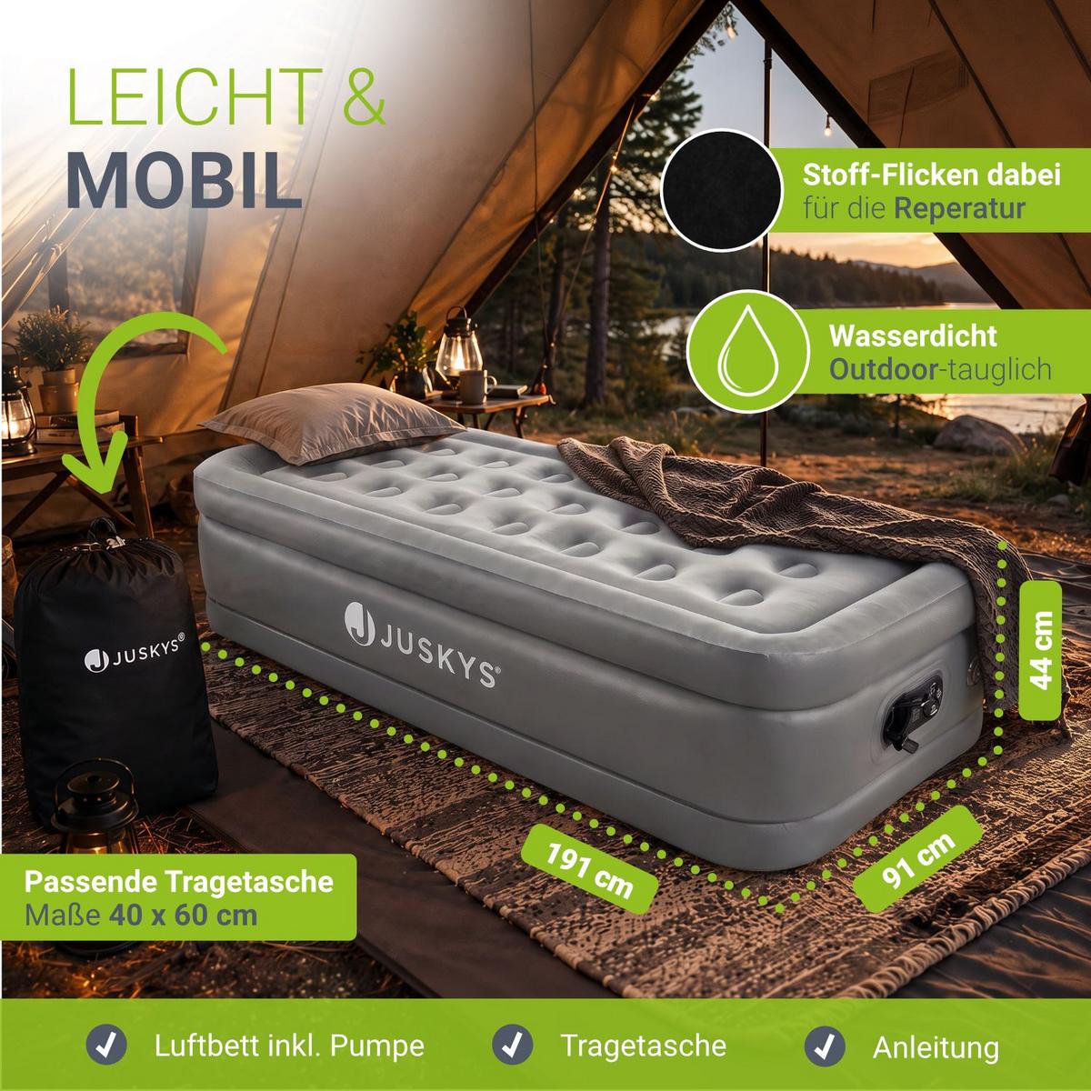 LUFTBETT Sapri M grau / anthrazit inkl. Tragetasche - Grau, Kunststoff (87/185cm) - Juskys