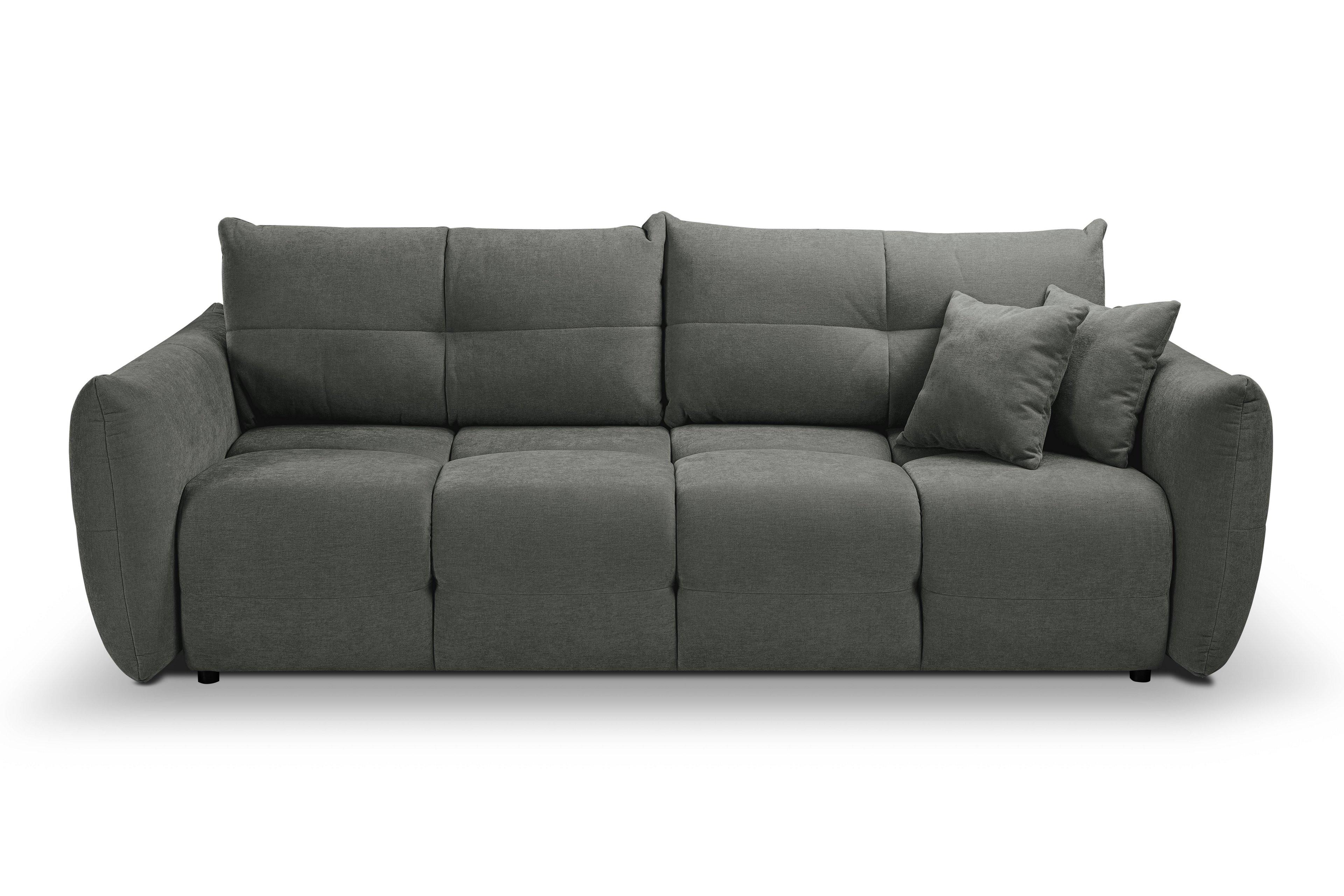 BETTSOFA MODA Grau Chenille-Stoff mit Schlaffunktion - Grau, Holz (245/86/110cm) - MASSENO