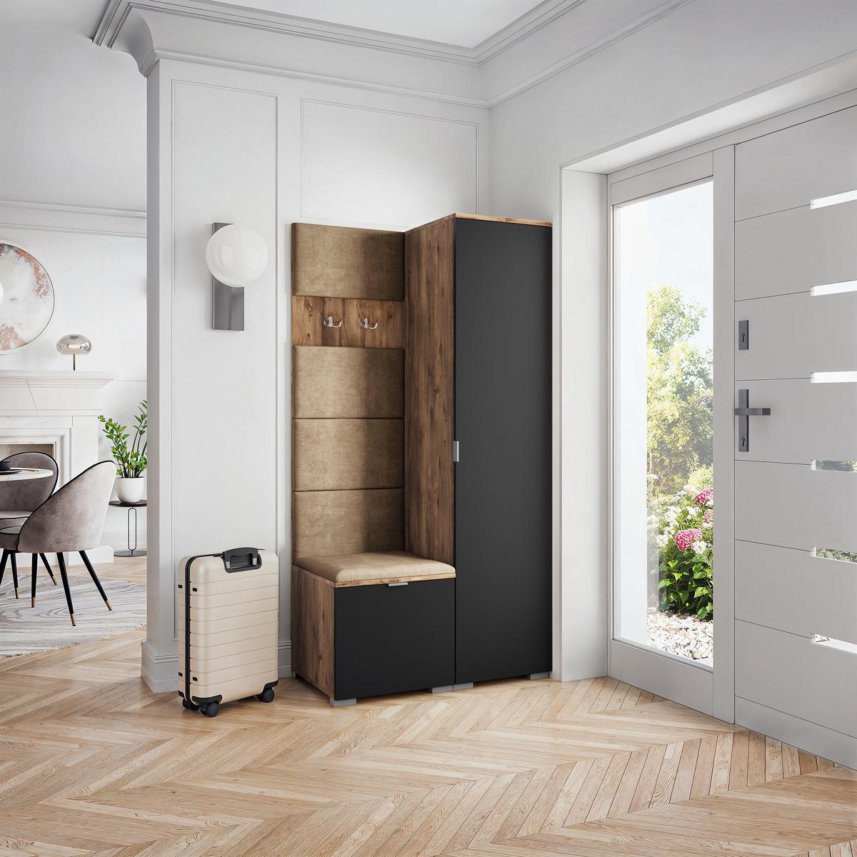 GARDEROBENSCHRANK LORI 95/181/51 cm Modern Garderobe-Set Eiche Lefkas - Eichefarben/Schwarz, Holzwerkstoff (95/181/51cm) - MASSENO