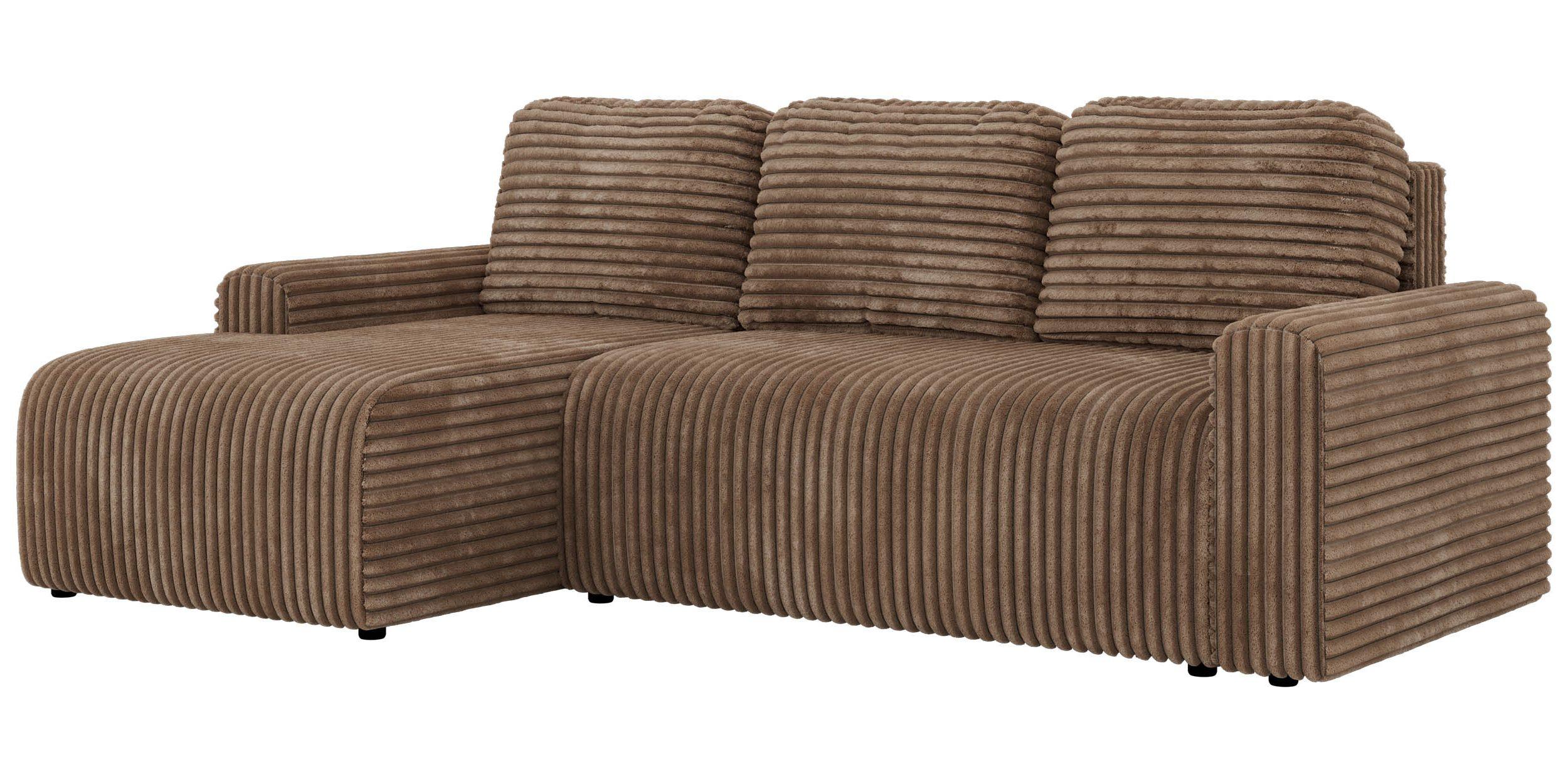ECKSOFA NESSARO L Braun Cord - Links Seite - Schwarz/Braun, Kunststoff/Textil (244/151cm) - MKS