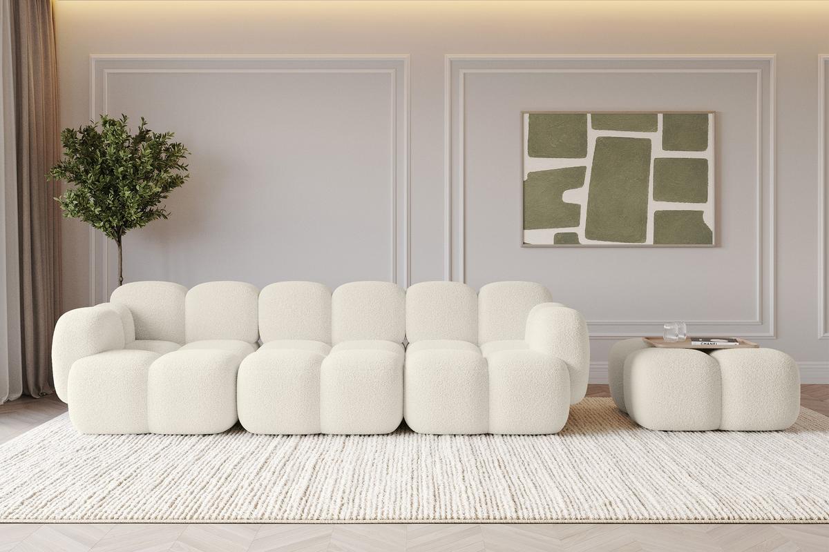 POUF Miko-Puf 90x90x45 cm Hellgrau Bouclé Modular Sitzhocker - Edelstahlfarben/Schwarz, Holzwerkstoff/Kunststoff (90/43/90cm) - ALTDECOR