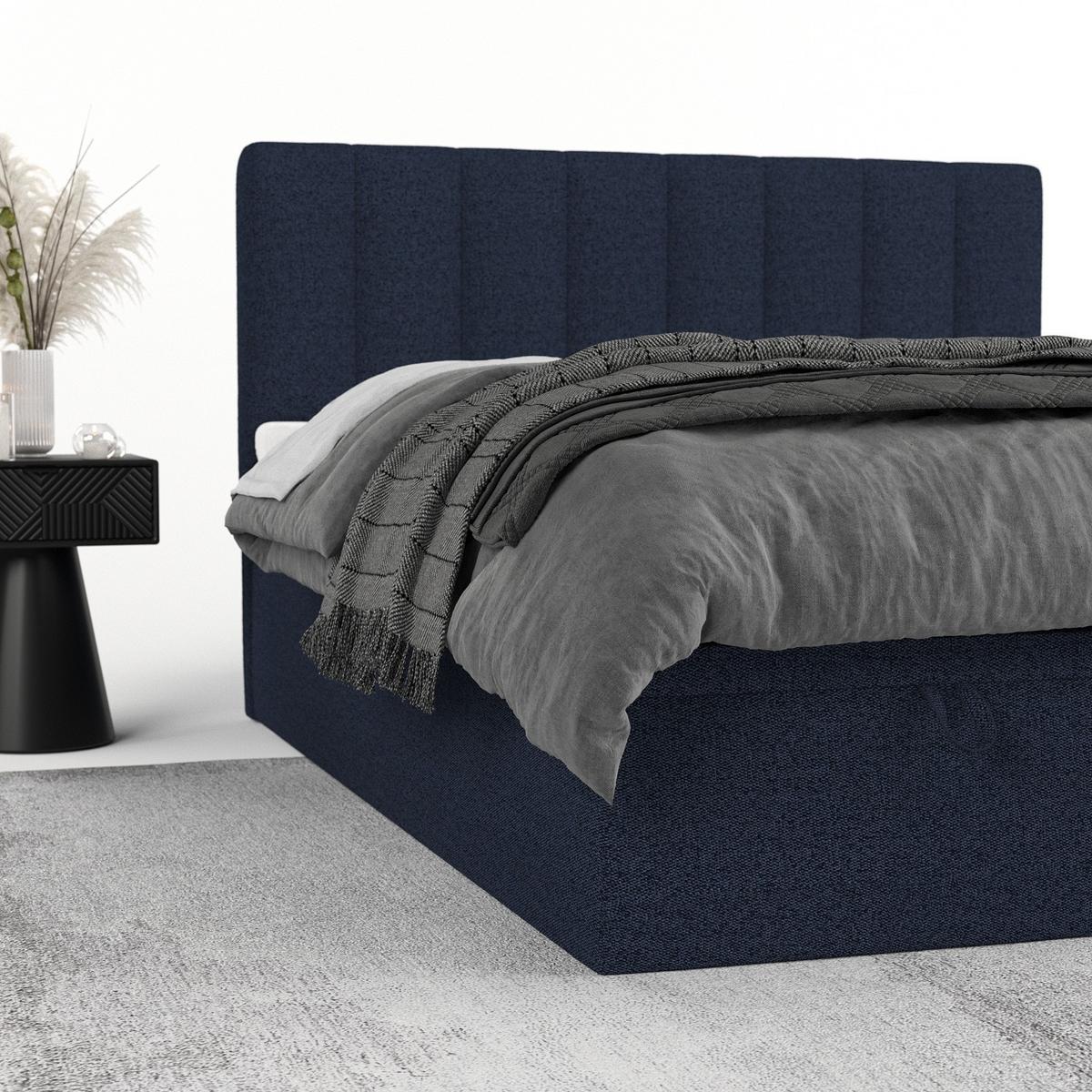 BOXBETT Lume 180/200 cm Marineblau im Riva Stoff - Schwarz/Dunkelblau, Holz/Holzwerkstoff (180/200cm) - AltaBeds