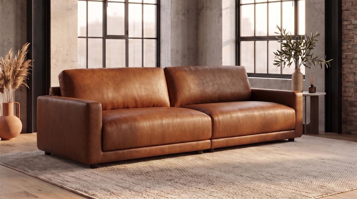 SOFA MARLIN Braun Lederfaserstoff - Schwarz/Braun, Leder/Kunststoff (262/80/100cm) - KAWOLA