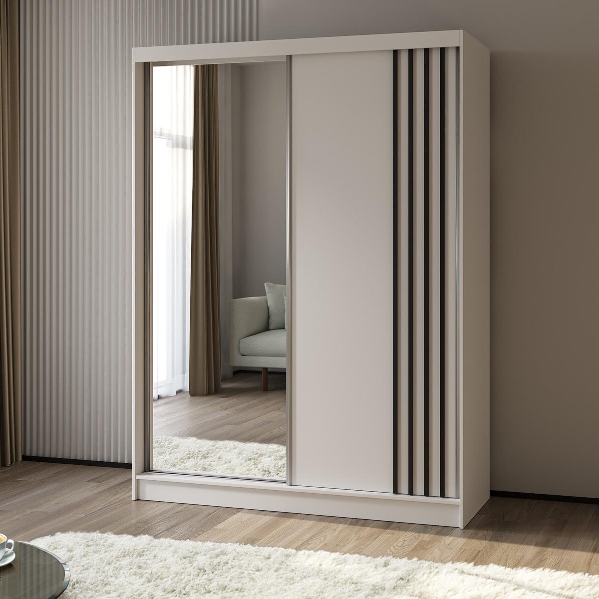 SCHWEBETÜRENSCHRANK NELVIA 160/216/61 cm 2-türig mit Spiegel Weiß - Weiß, Holzwerkstoff (160/216/61cm) - MASSENO