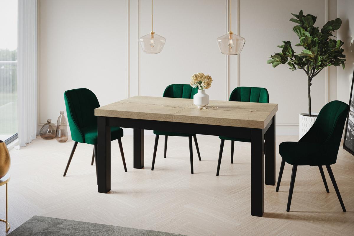 RECHTECKIGER Esstisch Ausziehbar – Moderner Wohnzimmertisch Küchentisch und Esszimmertisch – Tisch mit Holzbeinen, Maßen von 140 – 180 cm – Halifax - Schwarz/Naturfarben, Holzwerkstoff (140/80/78cm) - Alpi-Möbel