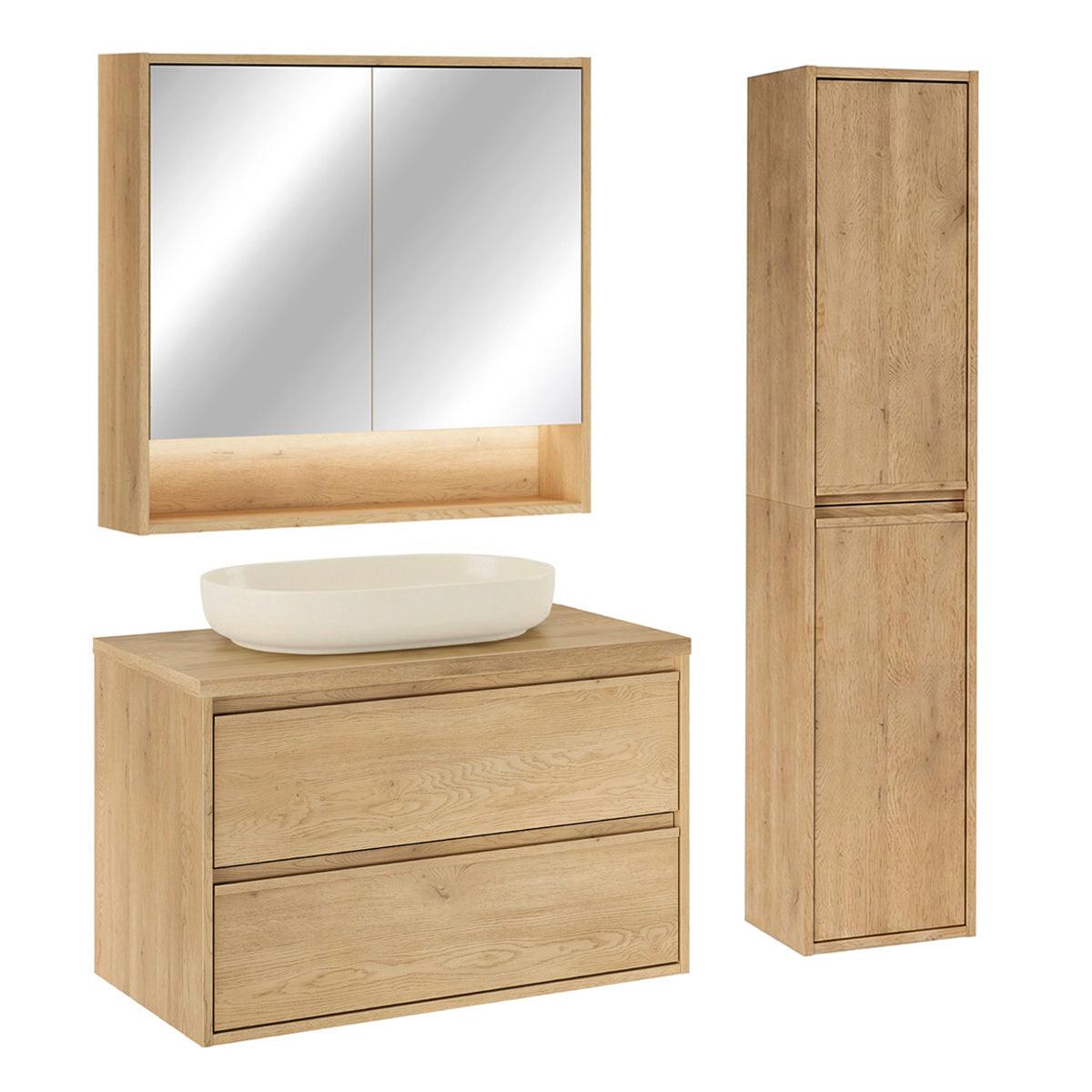 BADMÖBEL 80cm Edmé 2er-Set Holz - Braun, Holzwerkstoff (80/52.2/46cm) - Petits-meubles