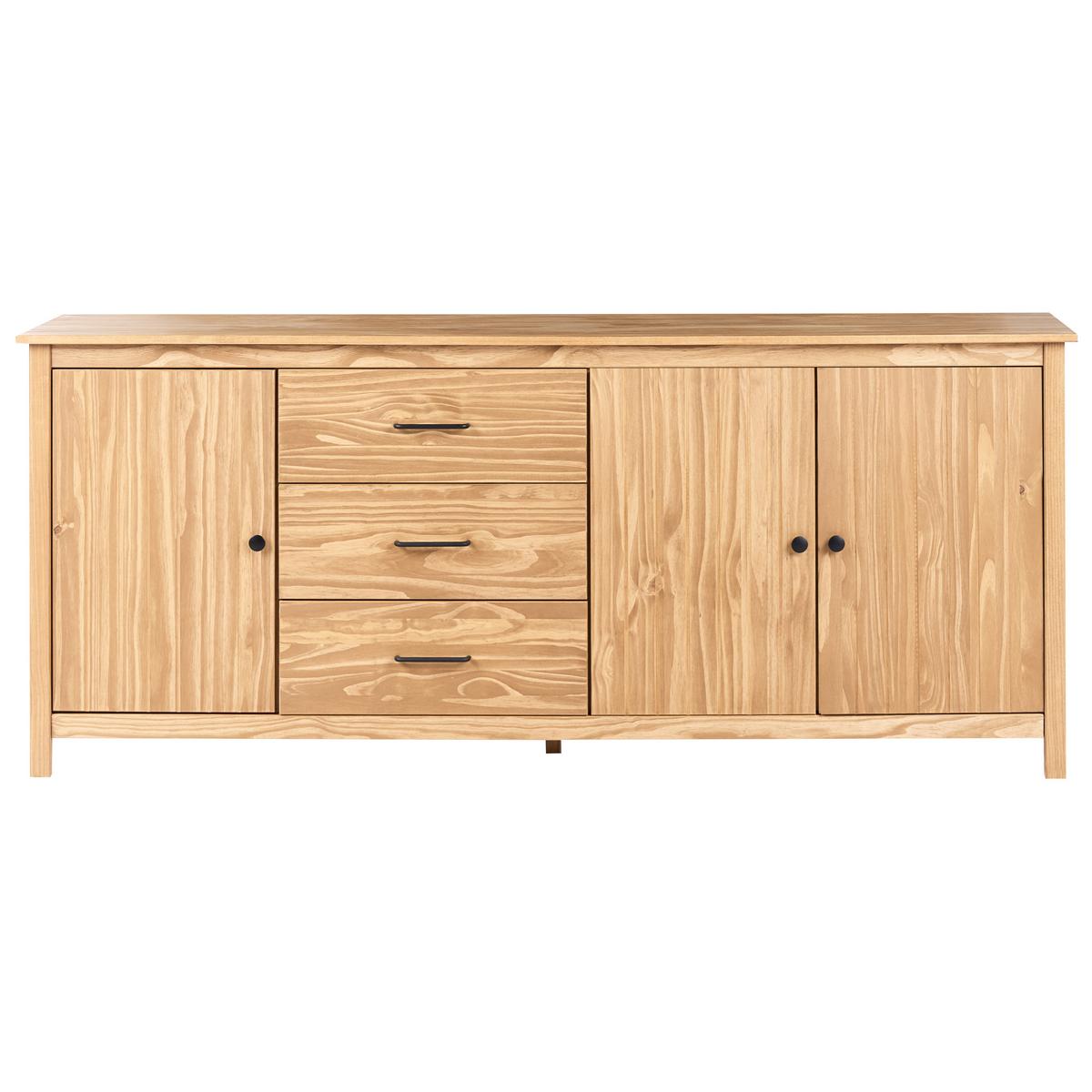 SIDEBOARD mit 3 Türen Kiefernholz Hellbraun Leonora - Hellbraun, Holz (190/80/40cm) - Beliani