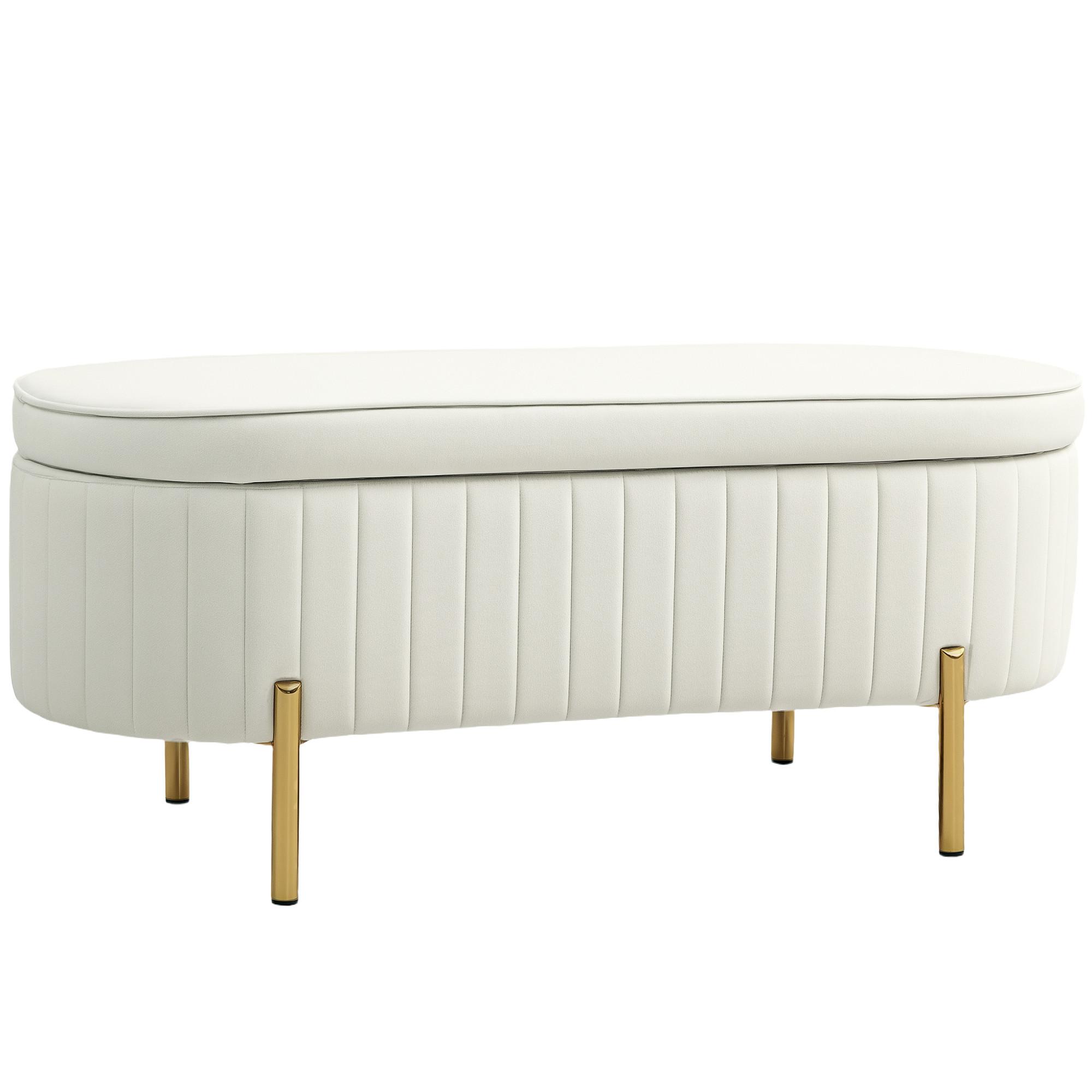 TRUHENBANK Polyester Metall Cremeweiß - Goldfarben/Creme, Textil/Metall (44/43.5/108cm) - HOMCOM
