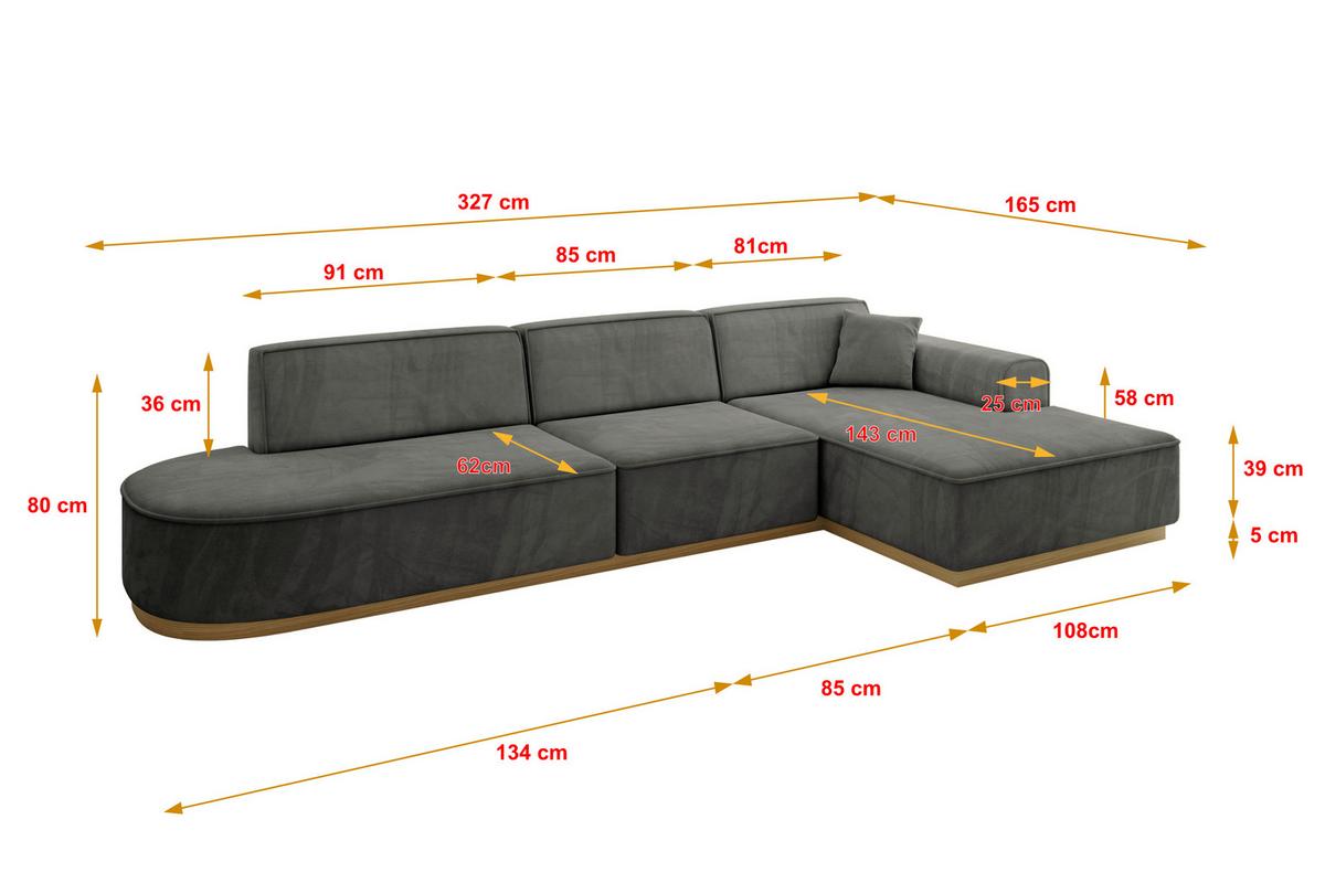 ECKSOFA Ottomane Rechts IREA-L2-v2 - 327x165x80 cm Ecru - Anthrazit, Holzwerkstoff/Textil (327/165cm) - ALTDECOR