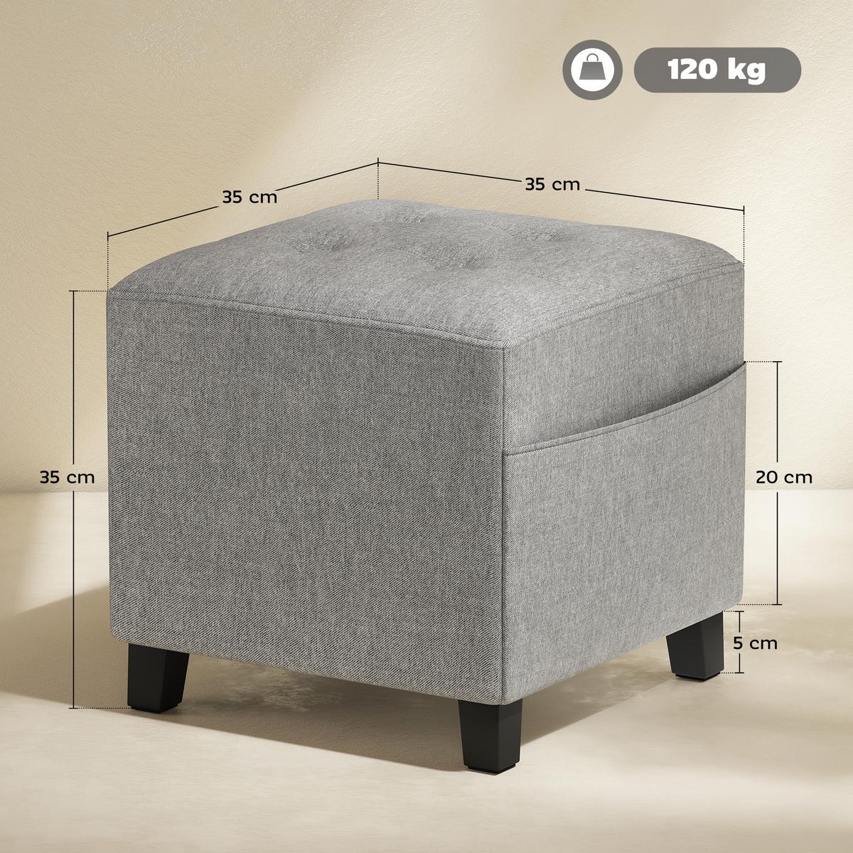HOCKER Polyester Hellgrau - Hellgrau, Textil (35/35/35cm) - HOMCOM