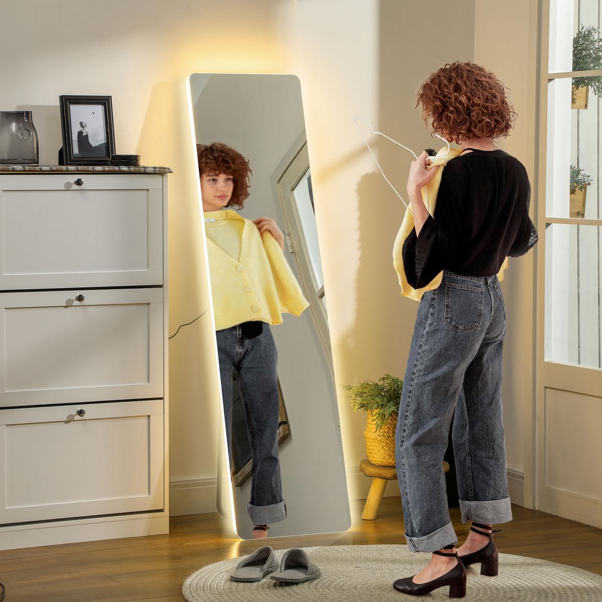 GANZKÖRPERSPIEGEL, 150 x 40 cm Standspiegel mit LED-Beleuchtung, Transparent - Transparent, Metall (2.9/150/40cm) - HOMCOM