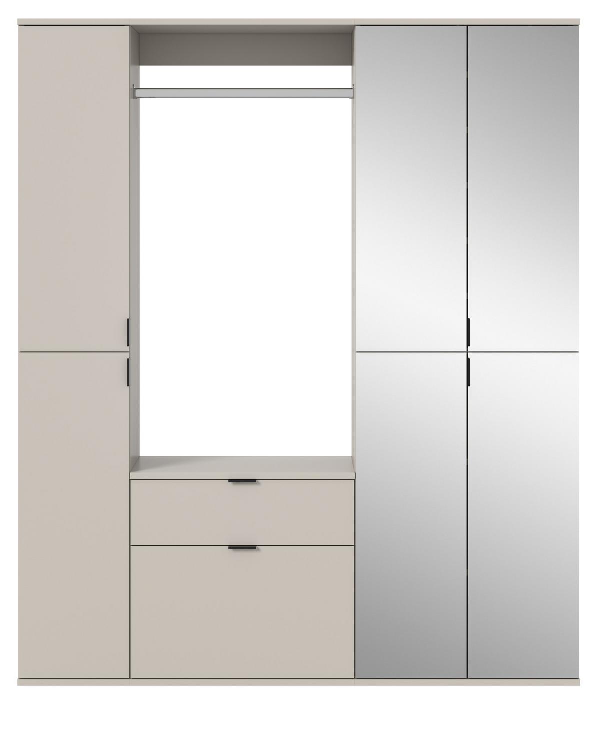 GARDEROBEN-SET Kaschmir 152 x 193 cm, Garderobenschrank mit Spiegel - Kaschmir/Schwarz, Glas/Holzwerkstoff (152/193/34cm) - Inn.Furn