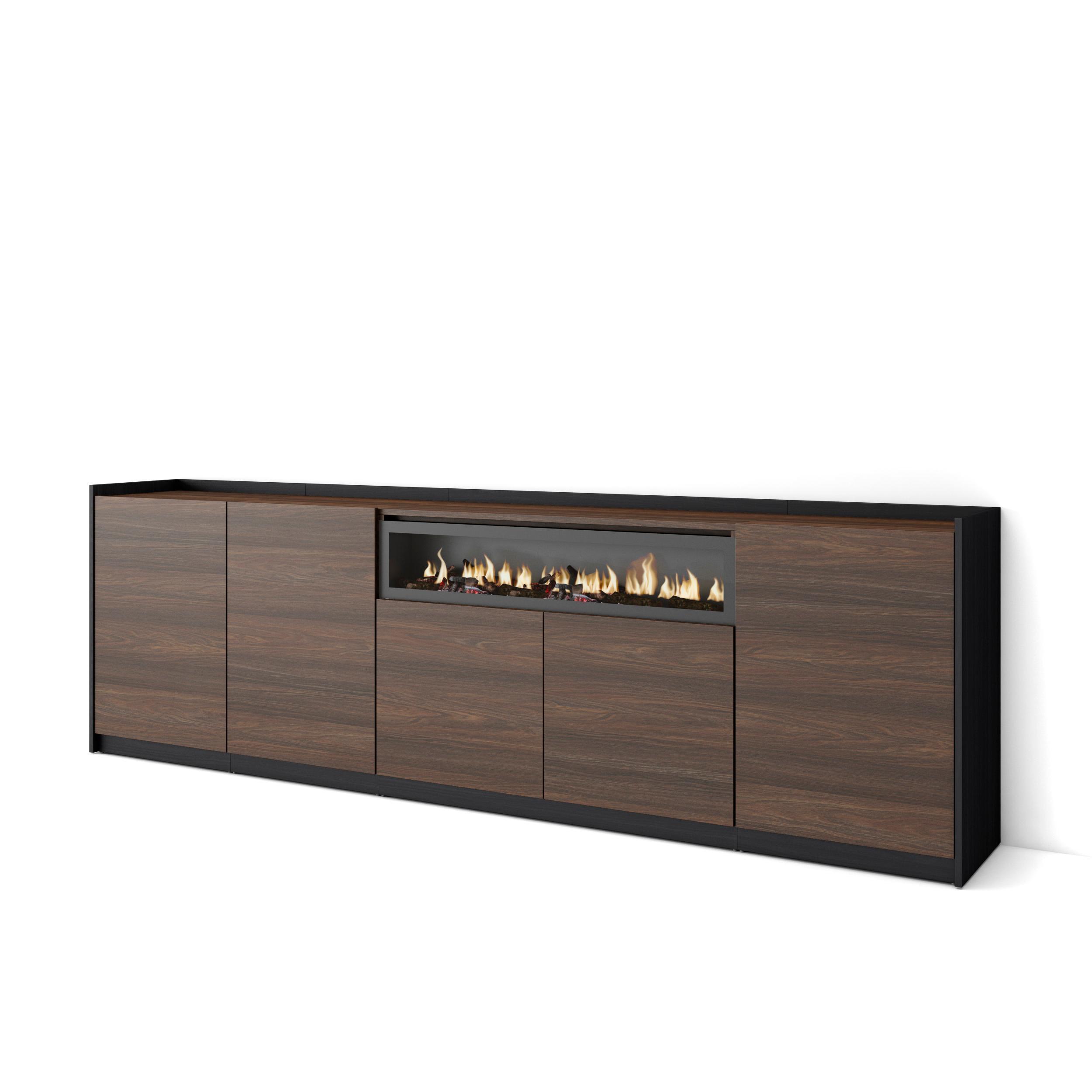 SIDEBOARD, Highboard, Dunkler Eiche und Schwarz, Elektrokamin, 260/37/80cm - Hellbraun, Holzwerkstoff (260/80/37cm) - Skraut Home