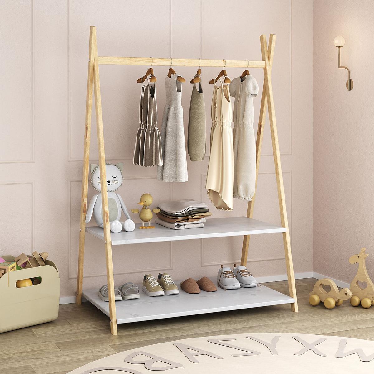 KINDERGARDEROBE DANILO - Naturfarben/Weiß, Holz (82/115/50cm) - IDIMEX