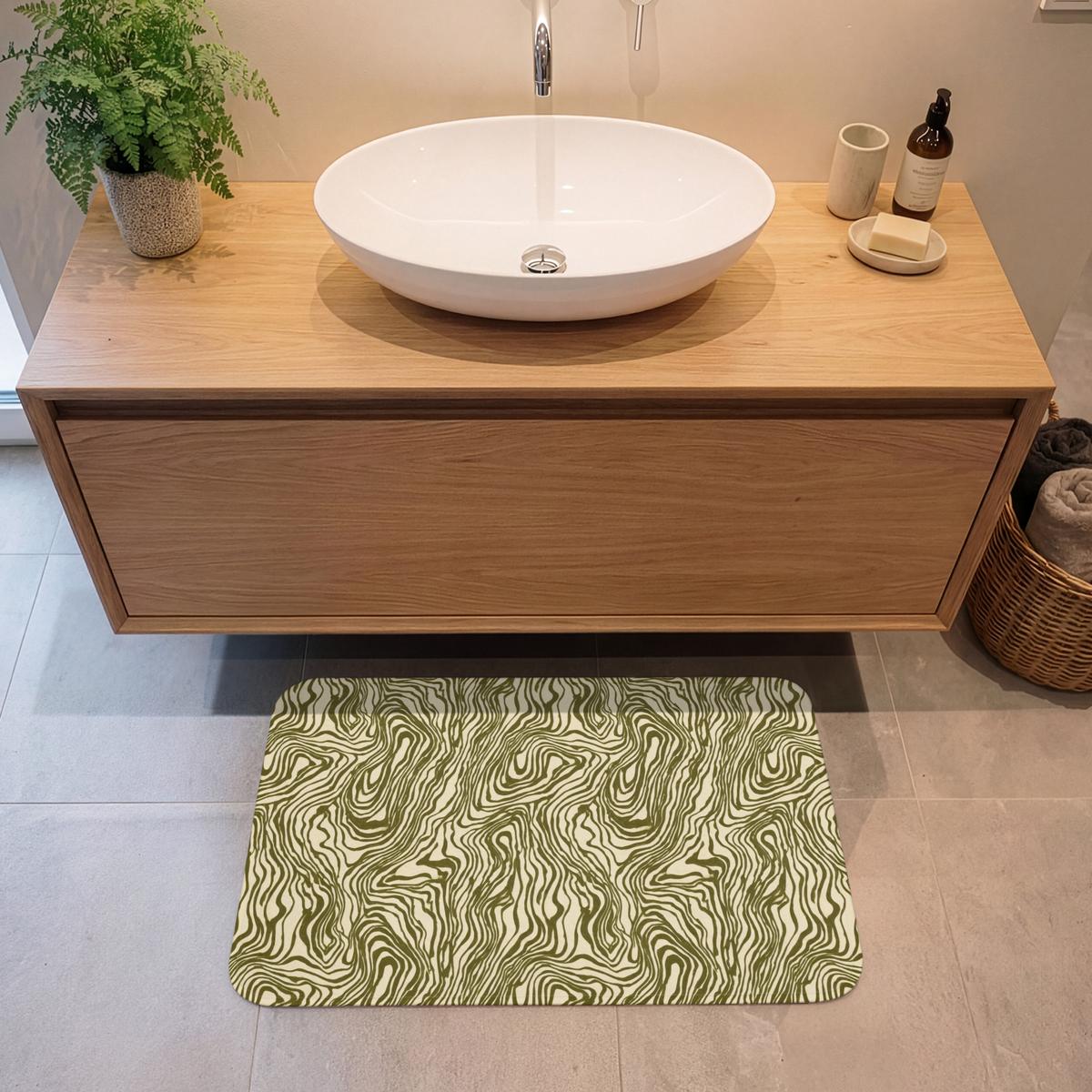 BADEMATTE Abstrakt - Marmor - Grün 80x50 cm - Dunkelgrün, Textil (80/50cm) - OnlyWow