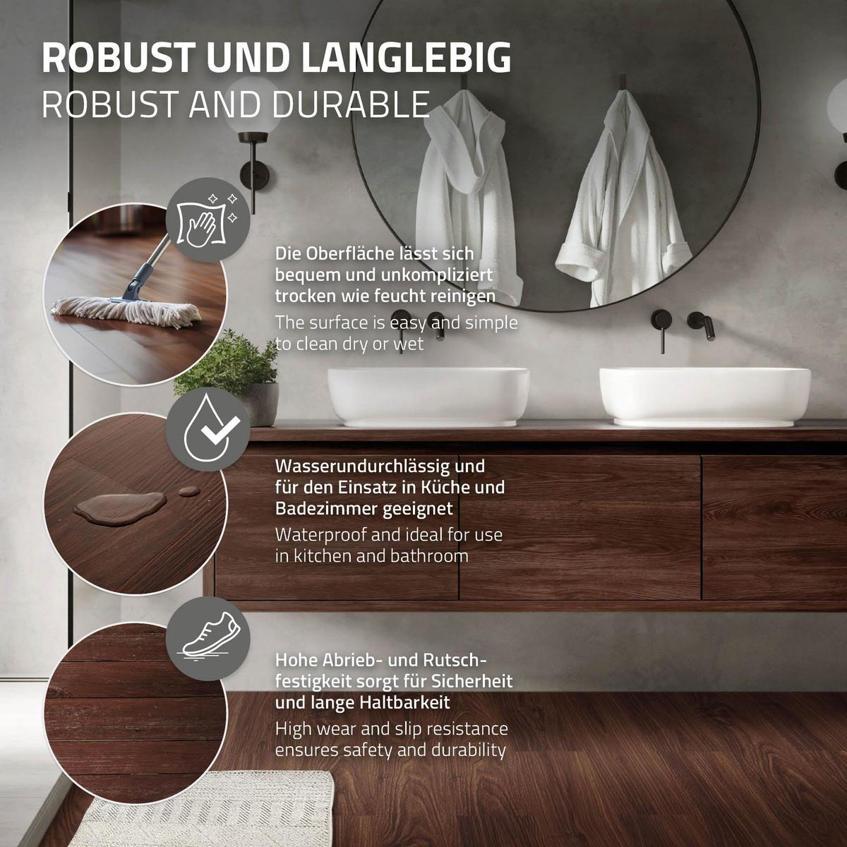 VINYLBODEN selbstklebend 11,15m²/80 Dielen Rot-Braun Nuss - Dunkelbraun, Kunststoff (91.5/15.3/0.2cm) - ML-DESIGN