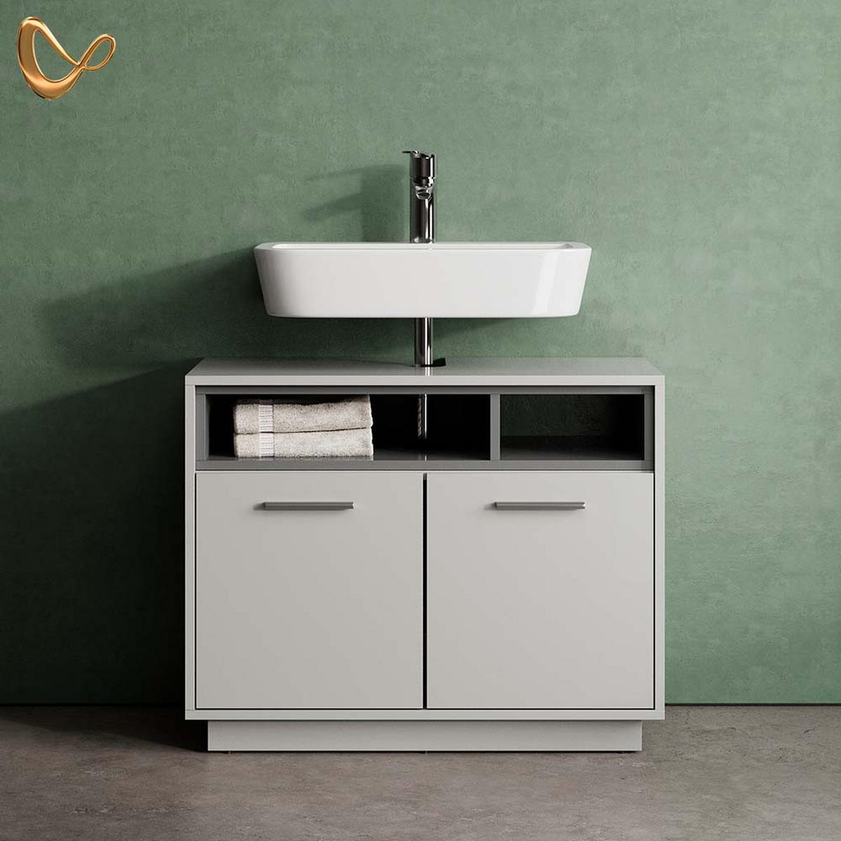 WASCHBECKENUNTERSCHRANK Temo Grau 80 x 64 cm - Grau, Holzwerkstoff (80/64/40cm) - Livinity®