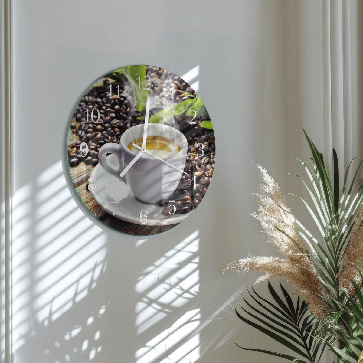WANDUHR aus Glas Ø30 cm - Tasse Kaffee - Multicolor, Glas (30/30/0.4cm) - TULUP