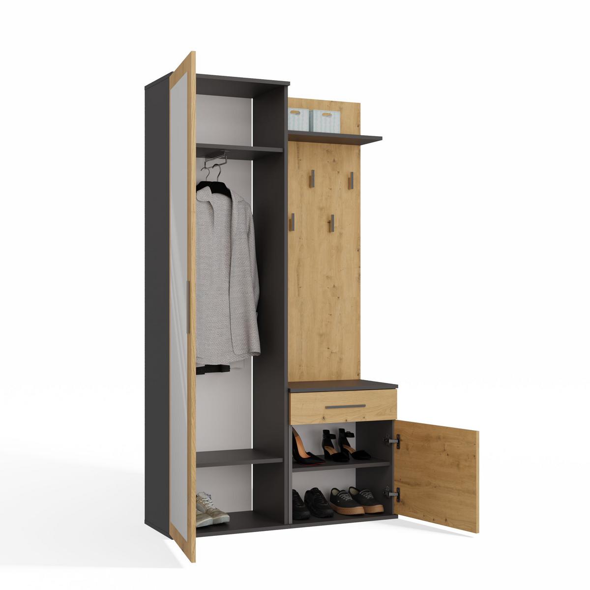 GARDEROBE modern mit Spiegel Schrank Duo Anthrazit, Artisan 100/180/35 - Anthrazit, Holzwerkstoff (100/180/35cm) - RAUMHIRSCH FURNITURE