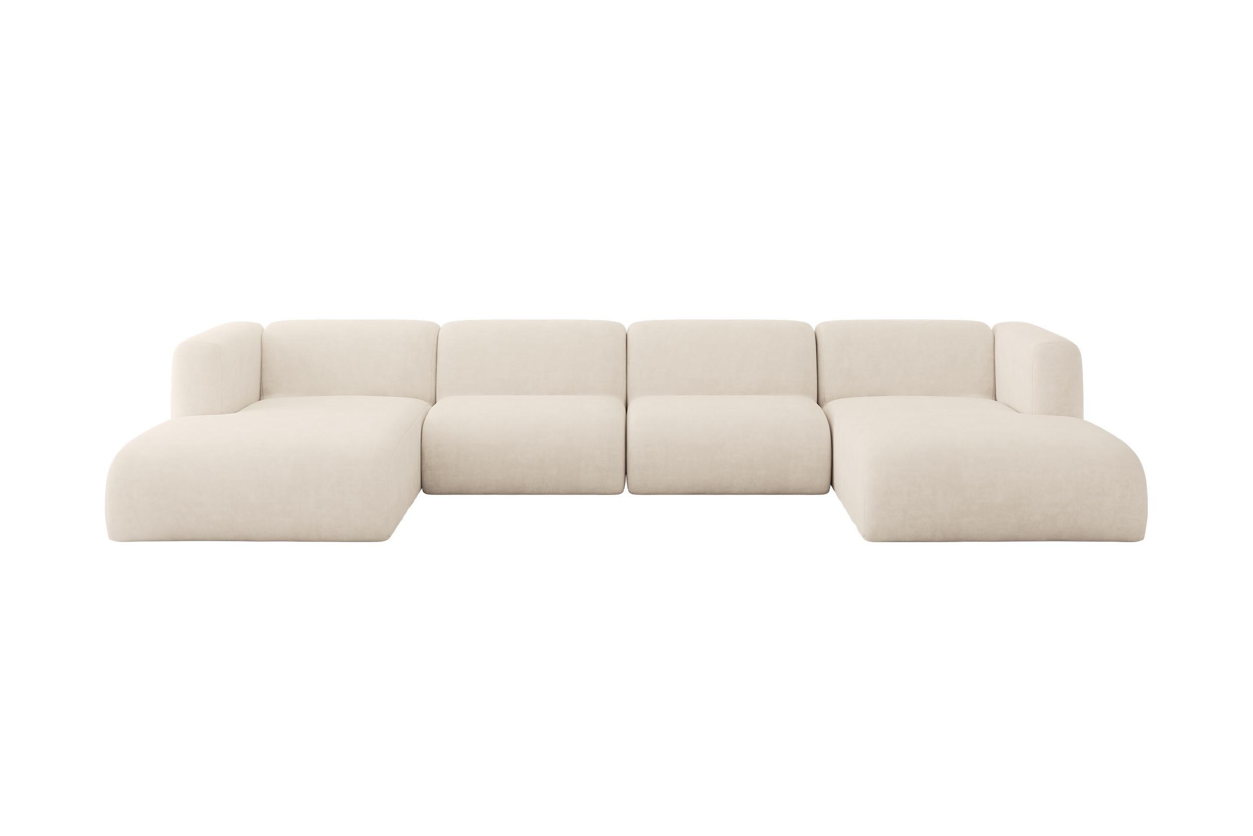 WOHNLANDSCHAFT MIRA-U2 408x179x70 Beige Velours - Greige/Beige, Holzwerkstoff/Kunststoff (408/70/179cm) - ALTDECOR