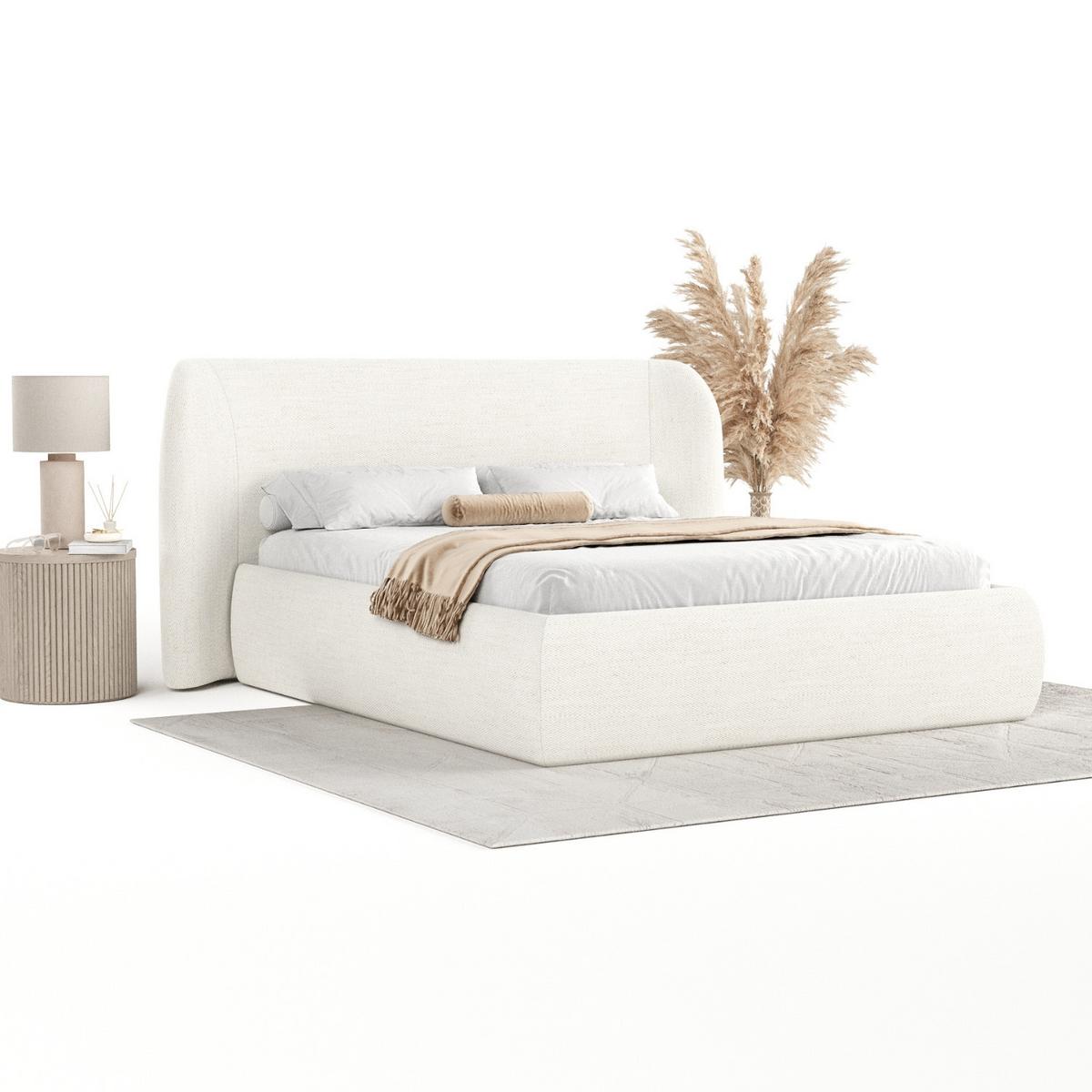 POLSTERBETT Bellano mit Stauraum 140/200 cm Creme im Modesto Stoff - Creme/Schwarz, Holz/Holzwerkstoff (140/200cm) - AltaBeds