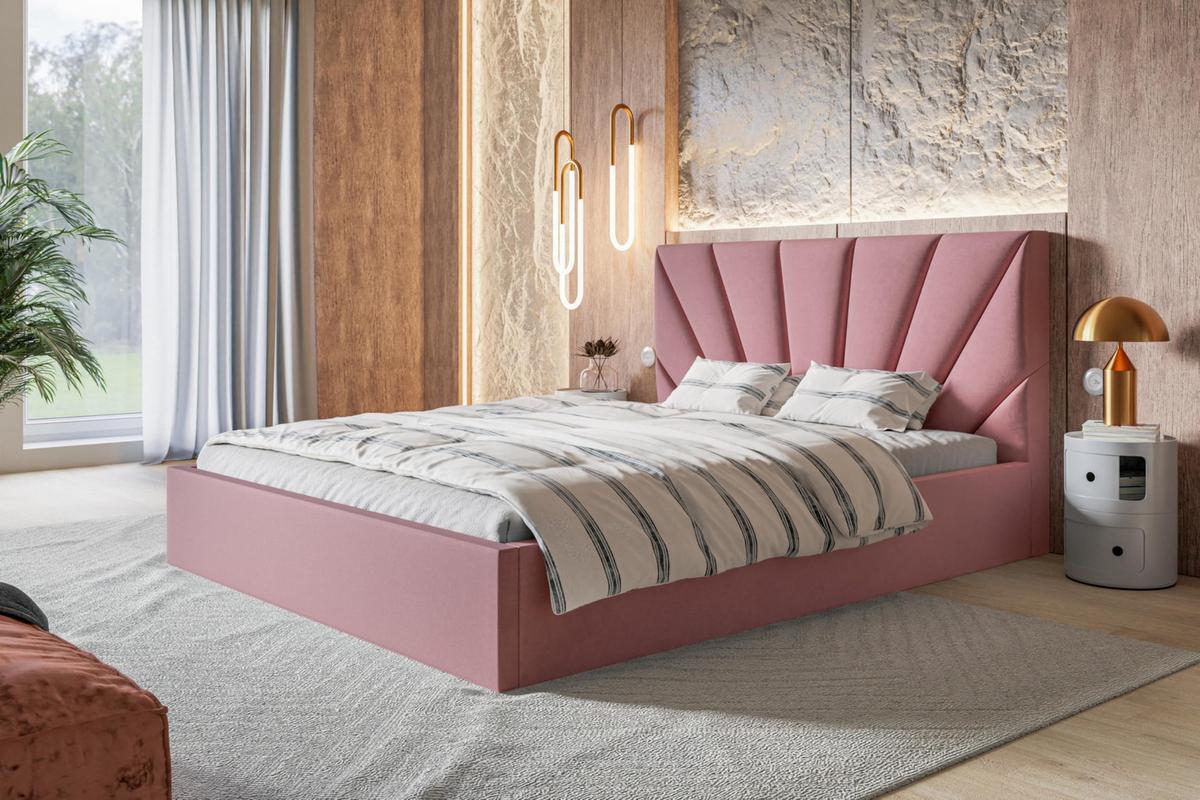 BETT 140x200 - Polsterbett mit Bettkasten und Metallrahmen - Modern Betten - Weicher Jasminstoff - Kollektion Denver, Rosa - Pink, Holz/Textil (140/200cm) - Alpi-Möbel