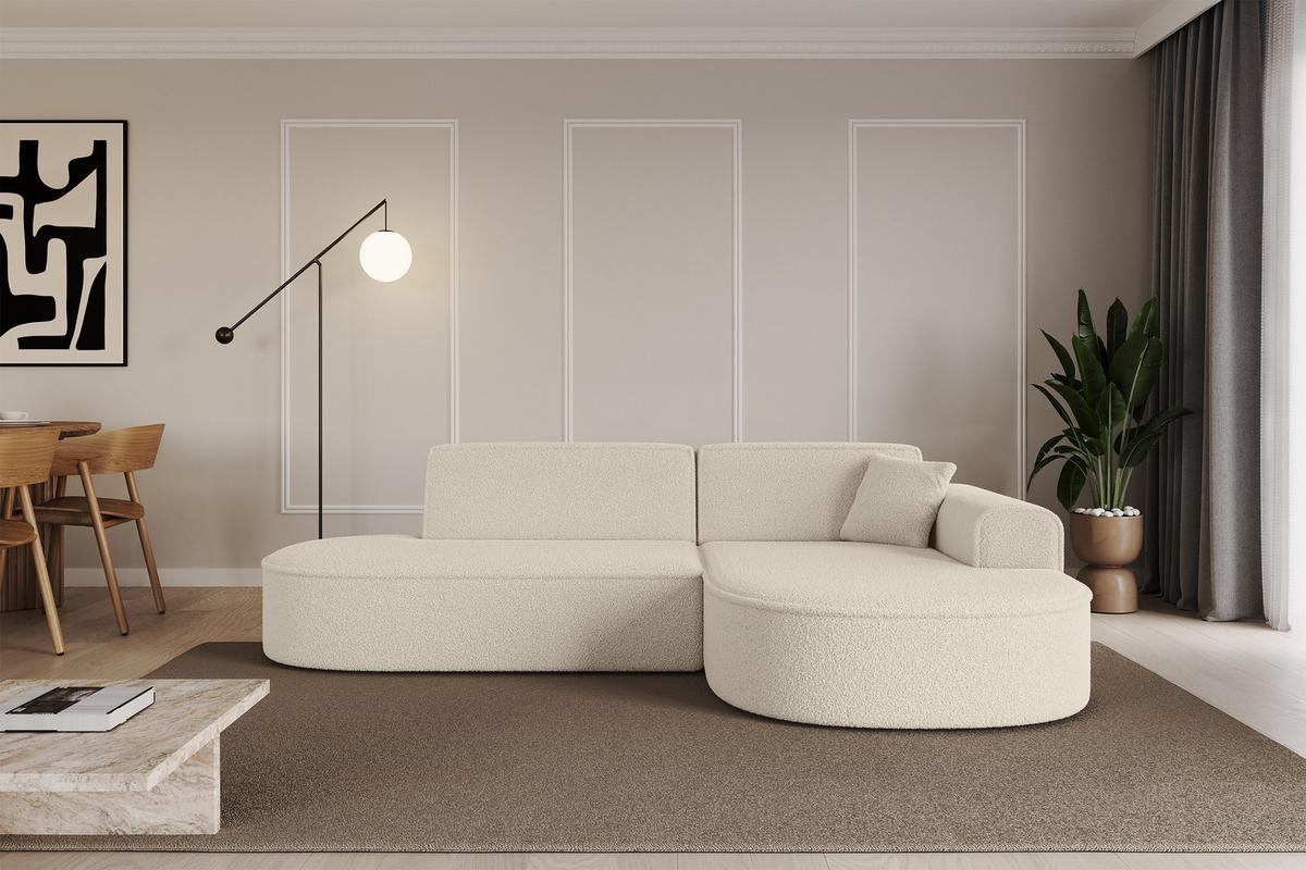 ECKSOFA Ottomane Rechts MARI-L1 - 243x171x79 cm Beige Bouclé - Beige/Schwarz, Holzwerkstoff/Kunststoff (234/163cm) - ALTDECOR