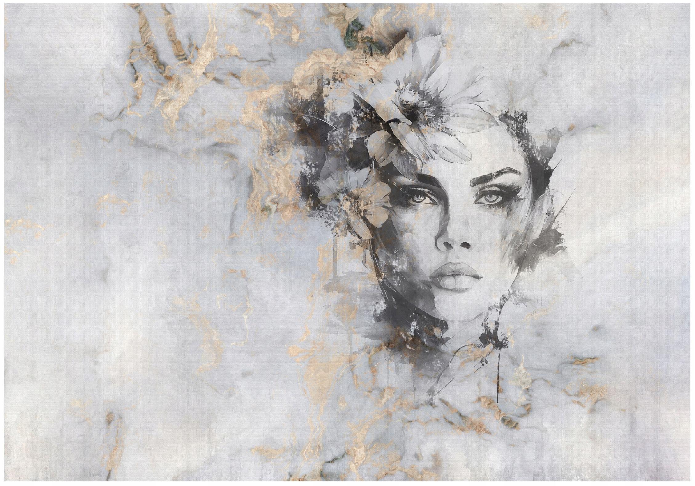 FOTOTAPETE Frau Gesicht Marmor Vliestapete 350x250 - Grau, Papier (350/250cm) - Wallarena